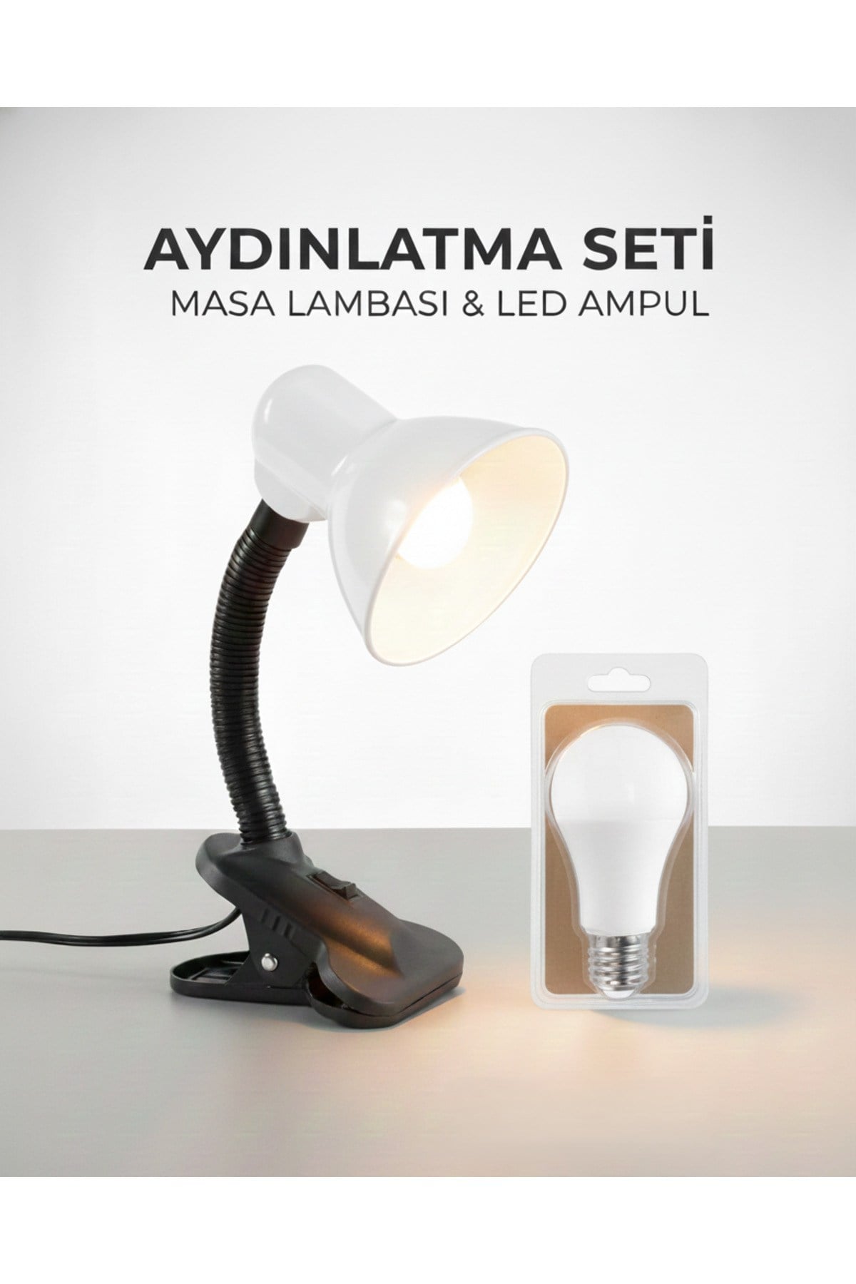 KML201B MASA LAMBASI — E27 DUY / 80×200 mm + KES170 6500K AMPUL İLE BİRLİKTE