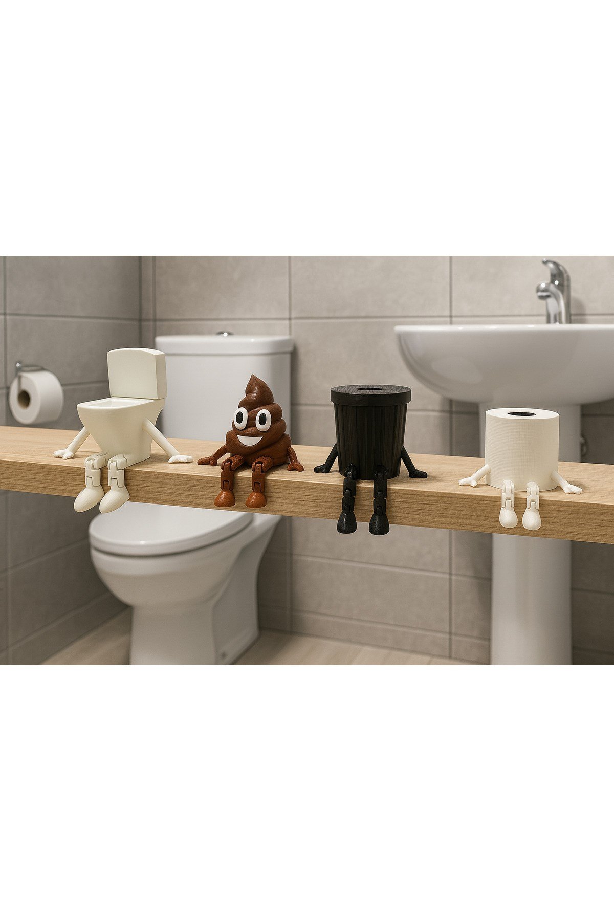 Sevimli Oturan Figürler 4’Lü Dekoratif Banyo Seti