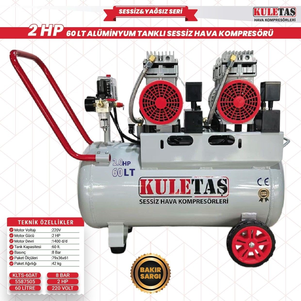 HAVA KOMP. SESSİZ 60 LT2 HP ALÜMİNYUM TANK KULETAŞ