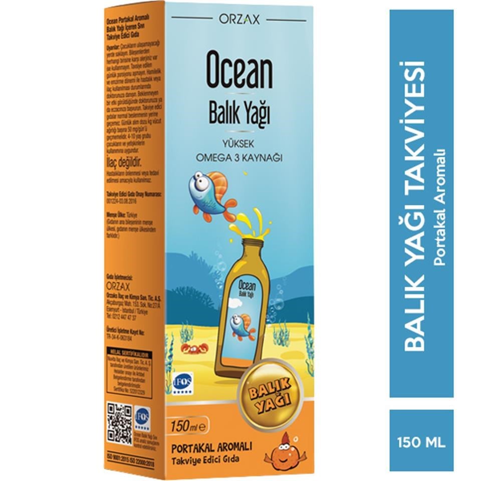 Orzax Ocean Omega 3 Balık Yağı Şurubu 150 ML Portakal Aromalı