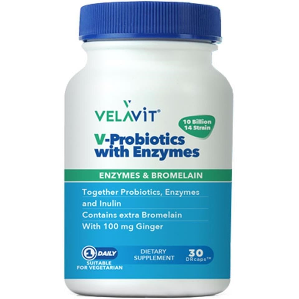 Velavit V Probiotics Enzymes Takviye Edici Gıda 30 Kapsül Probiyotik Takviyesi