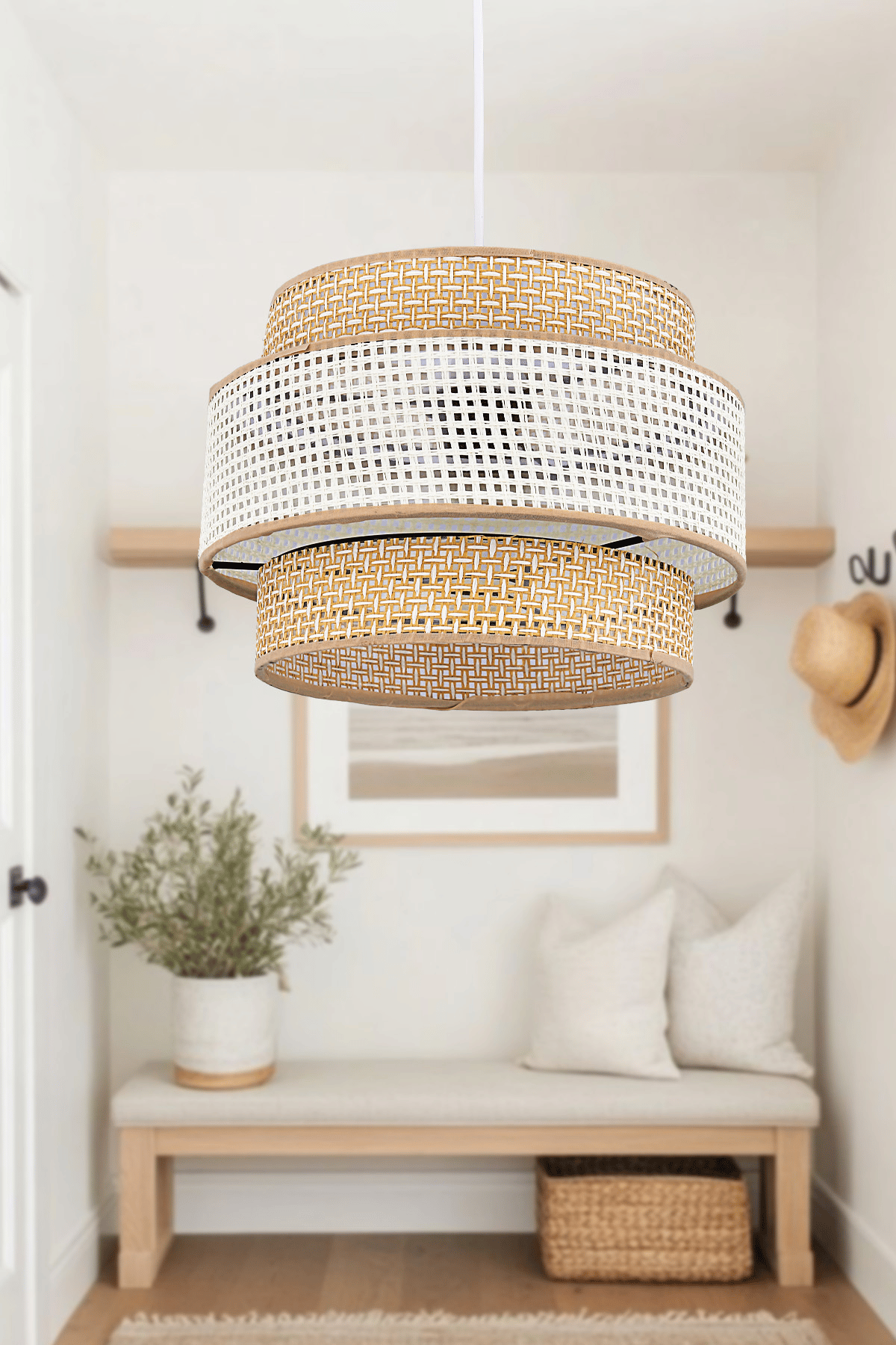 Doğal Hazeran Rattan 3 Katlı Pasta Sarkıt Avize Çocuk Odası Yatak Odası Salon Mutfak Hol Rattan01,