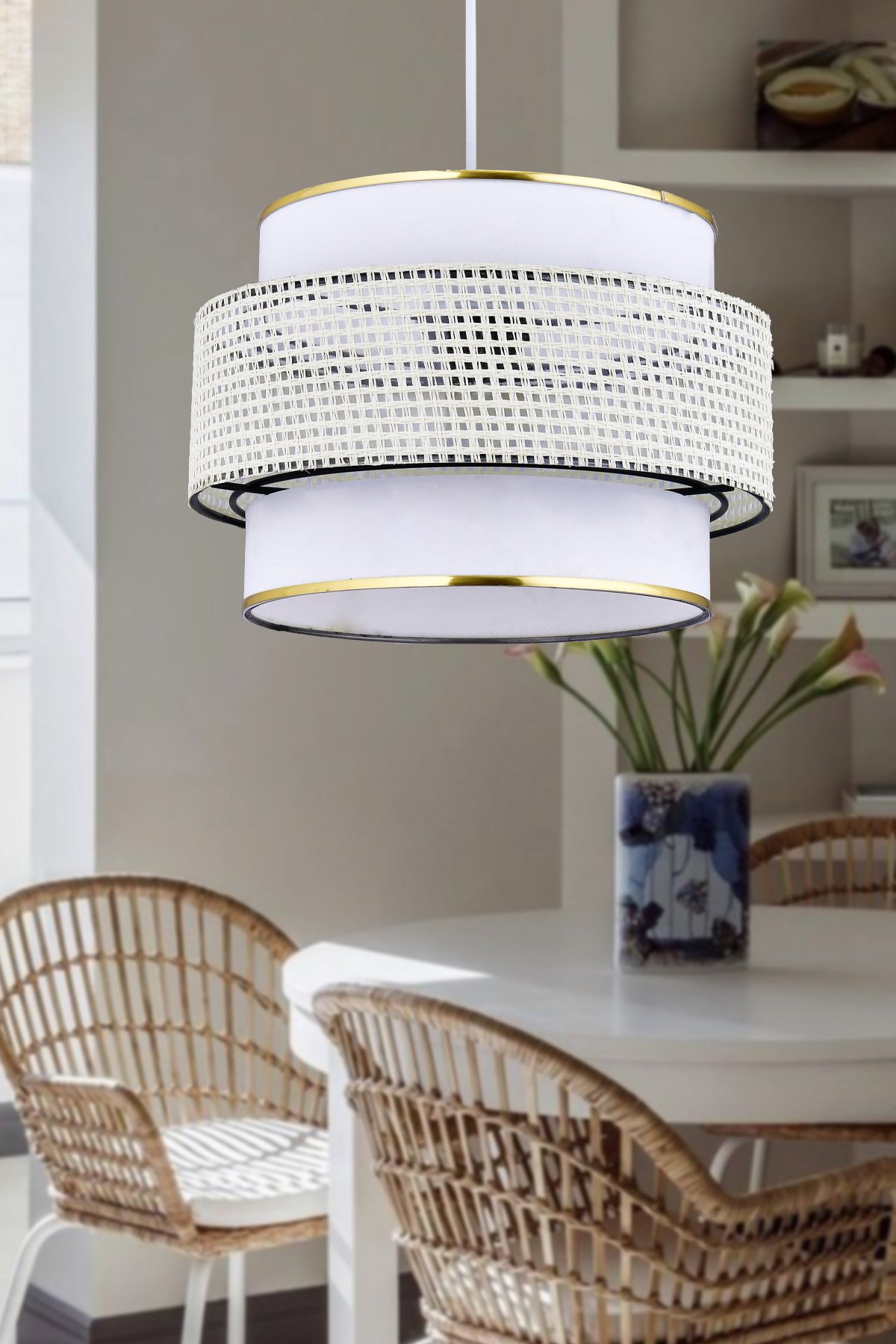 Doğal Hazeran Rattan 3 Katlı Pasta Sarkıt Avize Çocuk Odası Yatak Odası Salon Mutfak Hol Rattan01,