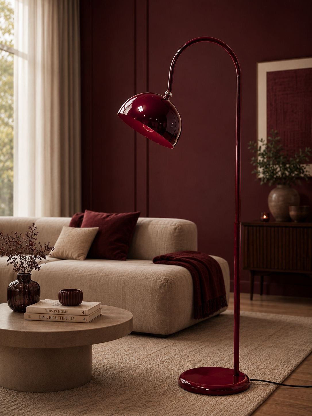 Modern Bordo Metal Lambader – E27 Duylu Şık Ayaklı Salon Lambası