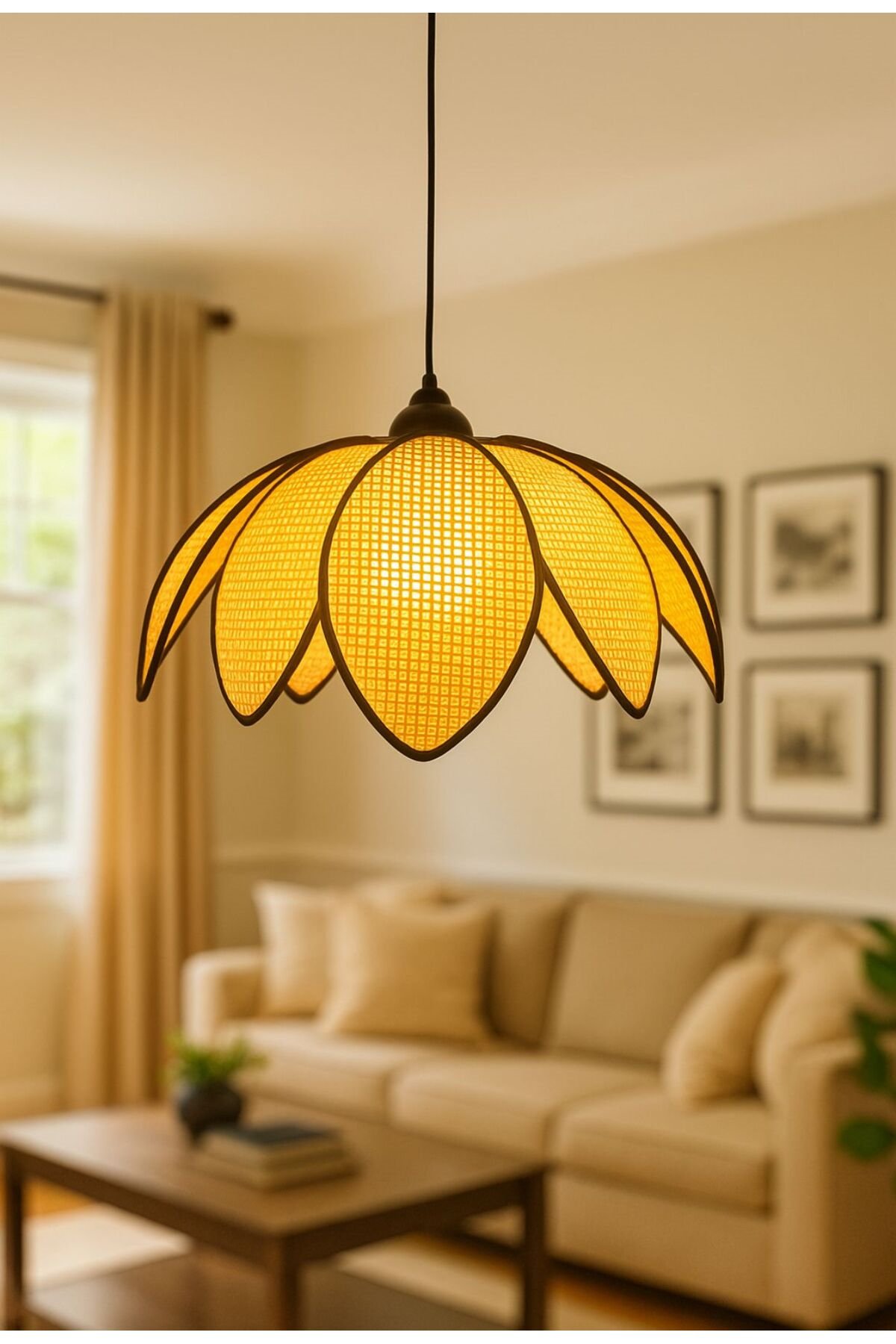 Modern Tasarım Çiçek Sarkıt Avize Kumaş Boheme Salon Oturma Odası Mutfak Avizesi
