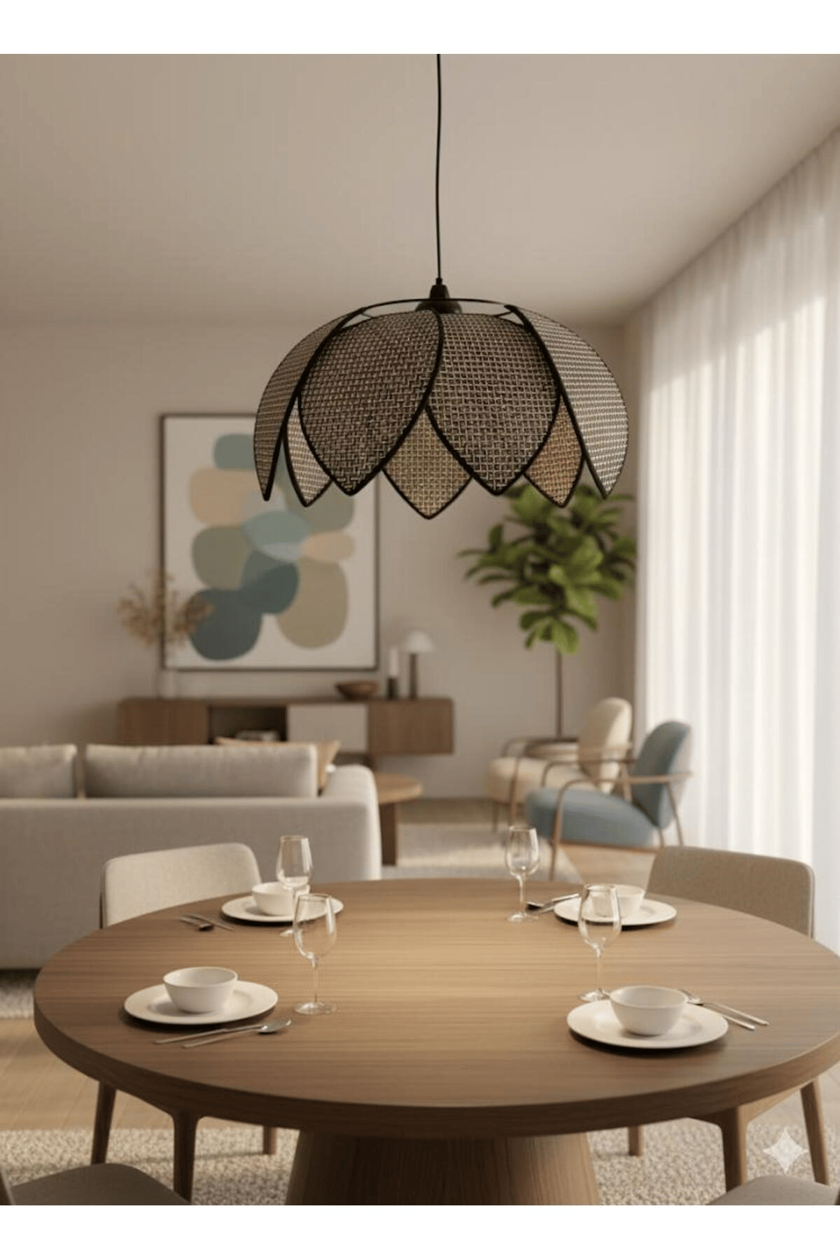 Modern Tasarım Çiçek Sarkıt Avize Rattan Boheme Salon Oturma Odası Mutfak Avizesi