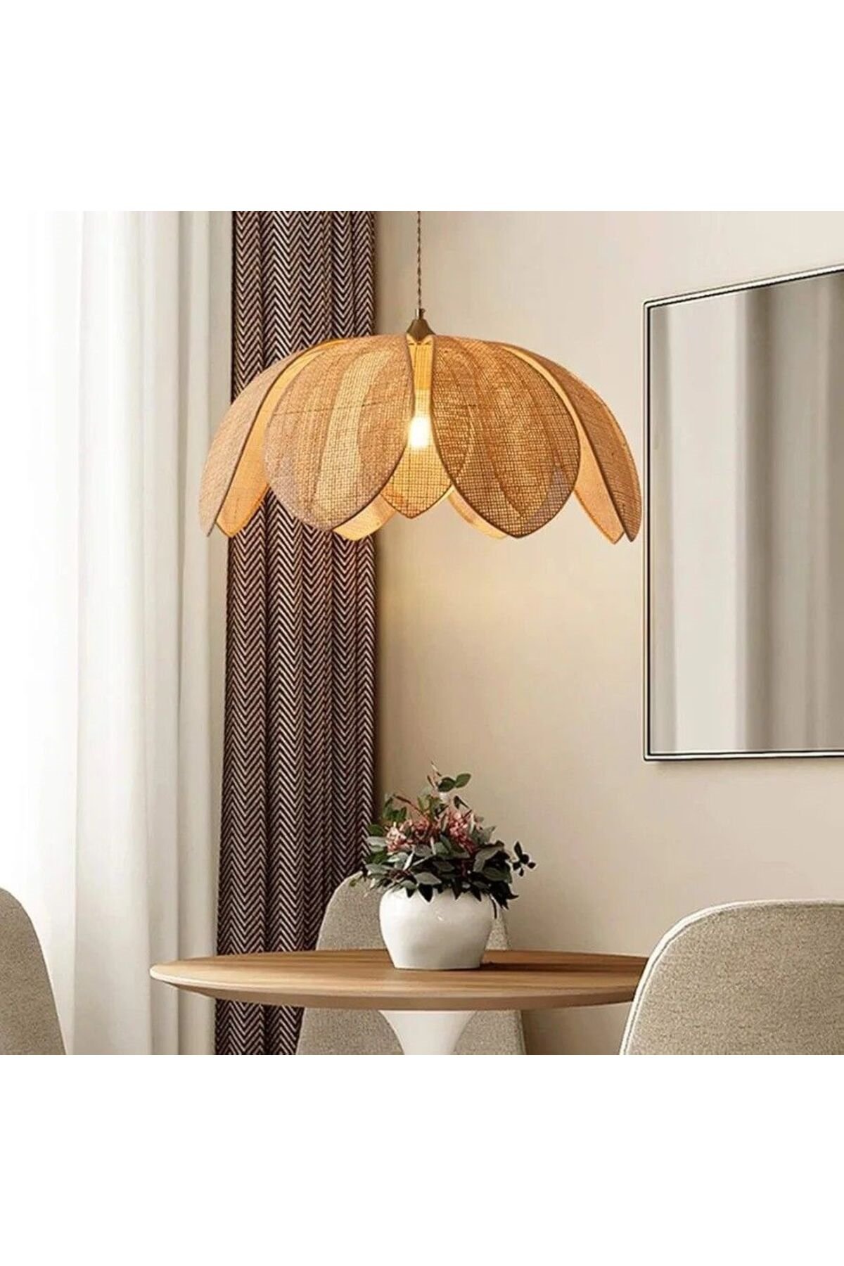 Modern Tasarım Çiçek Sarkıt Avize Rattan Boheme Salon Oturma Odası Mutfak Avizesi