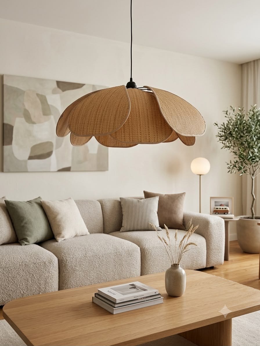 Modern Tasarım Çiçek Sarkıt Avize Rattan Vintage Rustik Boheme Salon Oturma Odası Mutfak Avizesi
