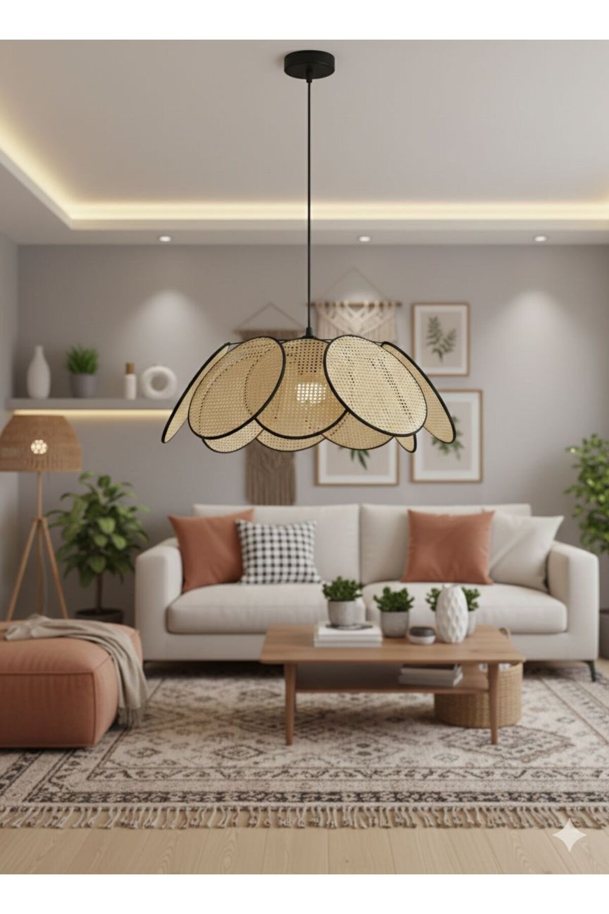 Modern Tasarım Çiçek Sarkıt Avize Rattan Boheme Salon Oturma Odası Mutfak Avizesi