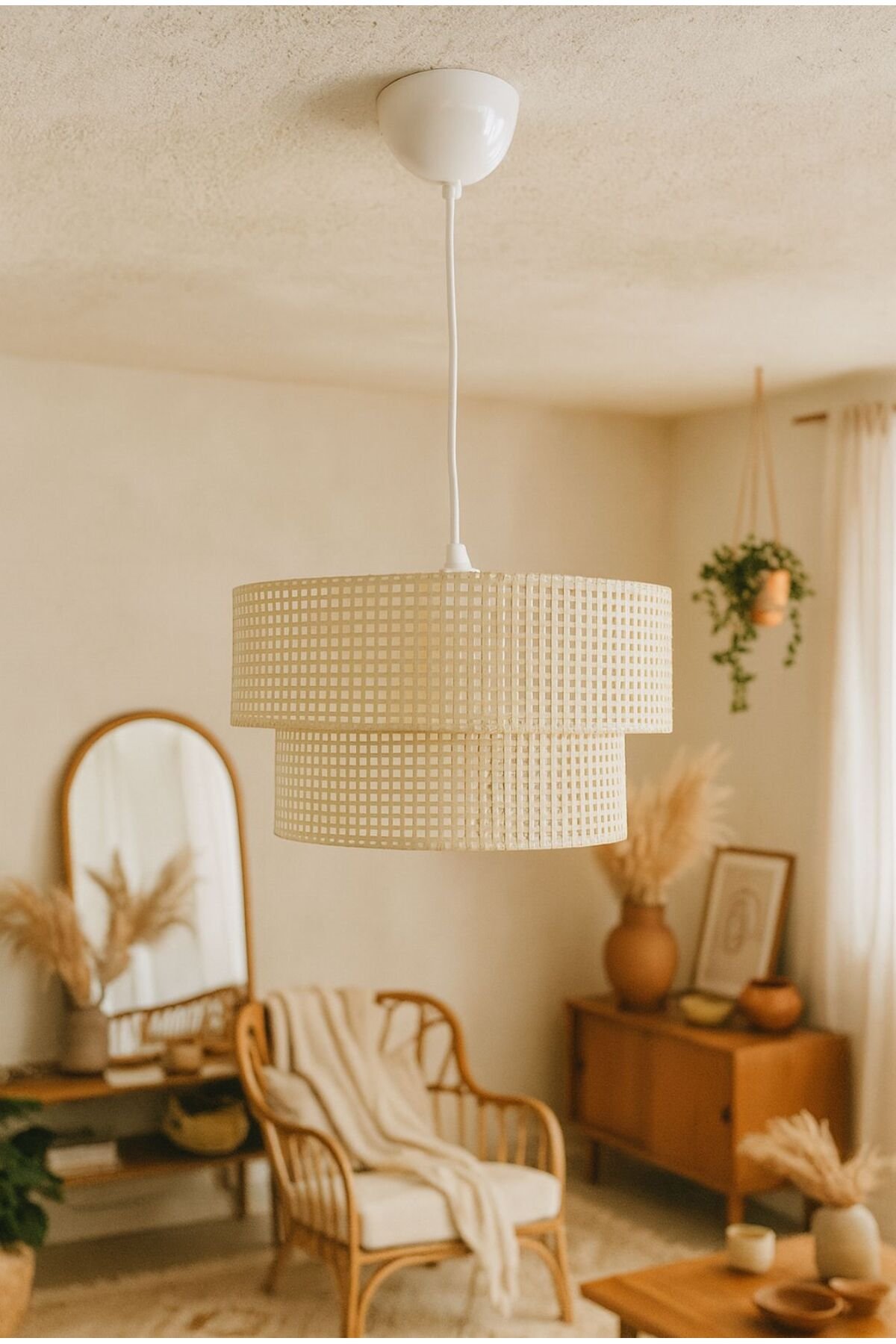 Rattan 2 Katlı Pasta Sarkıt Avize Çocuk Odası Yatak Odası Salon Mutfak Hol