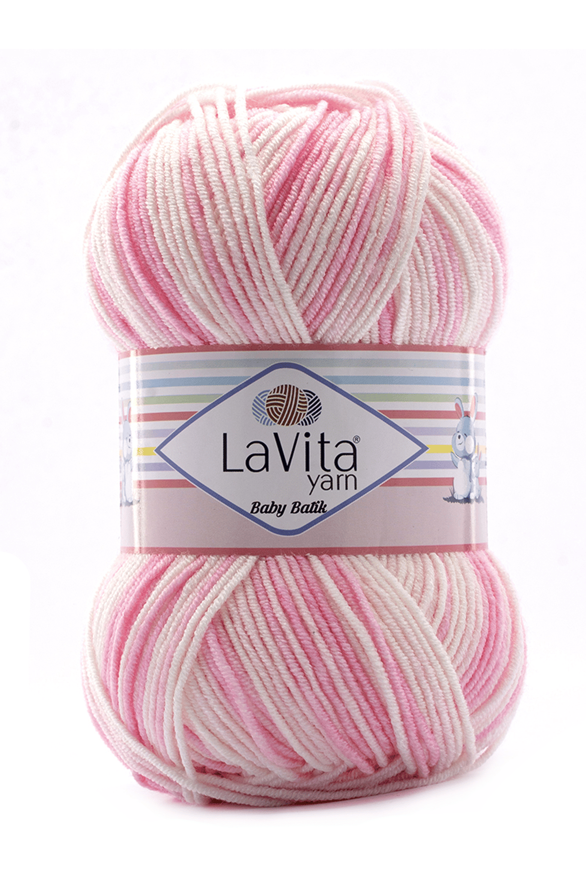 Baby Batik Çok Renkli El Örgü İpi %100 Akrilik 100gr (BY09 PEMBE BEYAZ)