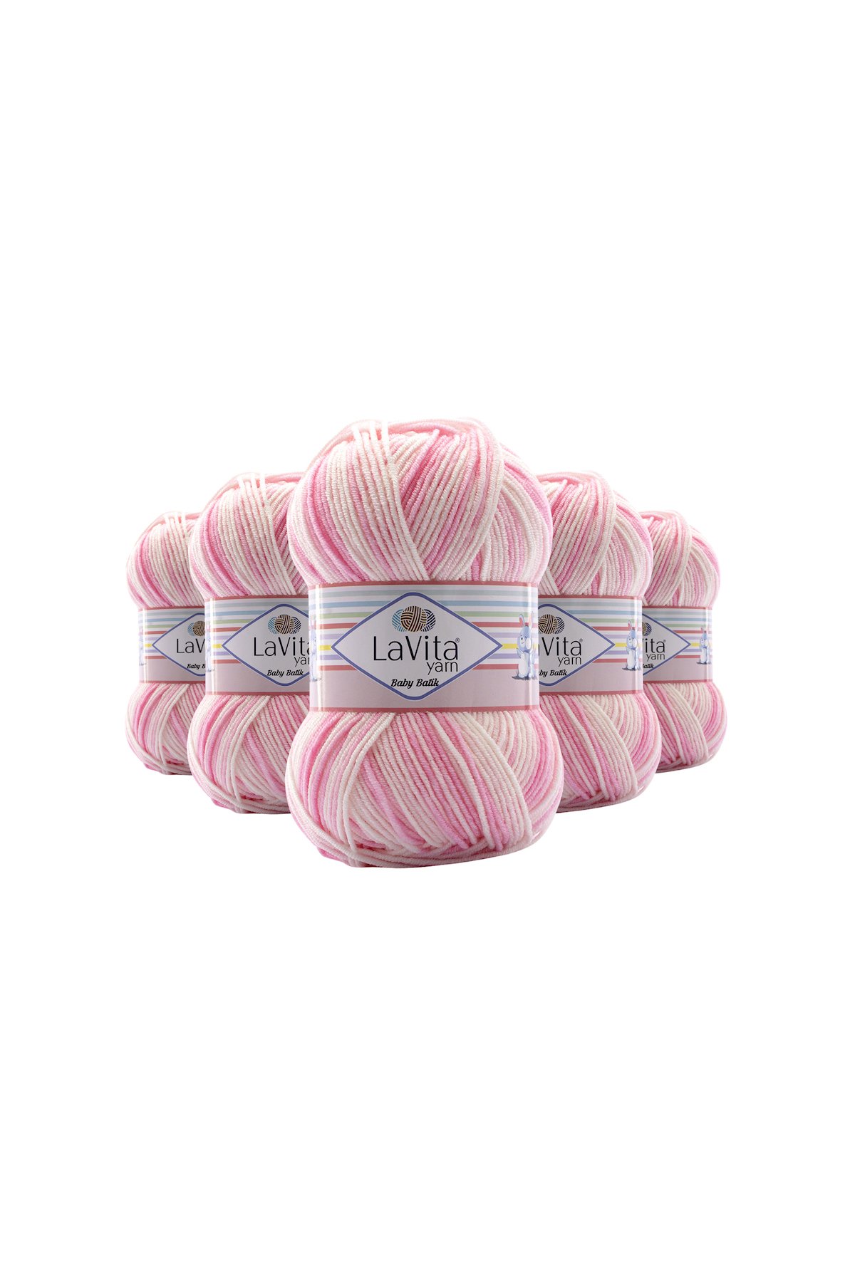 Baby Batik Çok Renkli El Örgü İpi %100 Akrilik 500gr 5 ADET (BY09 PEMBE BEYAZ)