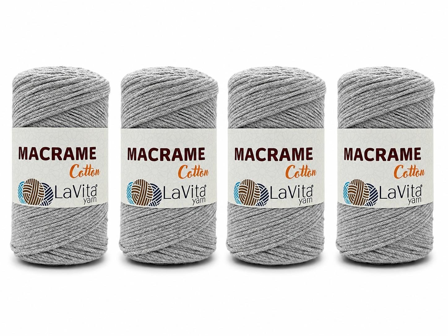 LaVita Macrame Cotton El Örgü İpi %100 Pamuk 1 KİLOGRAM 4 ADET (32 AÇIK GRİ)