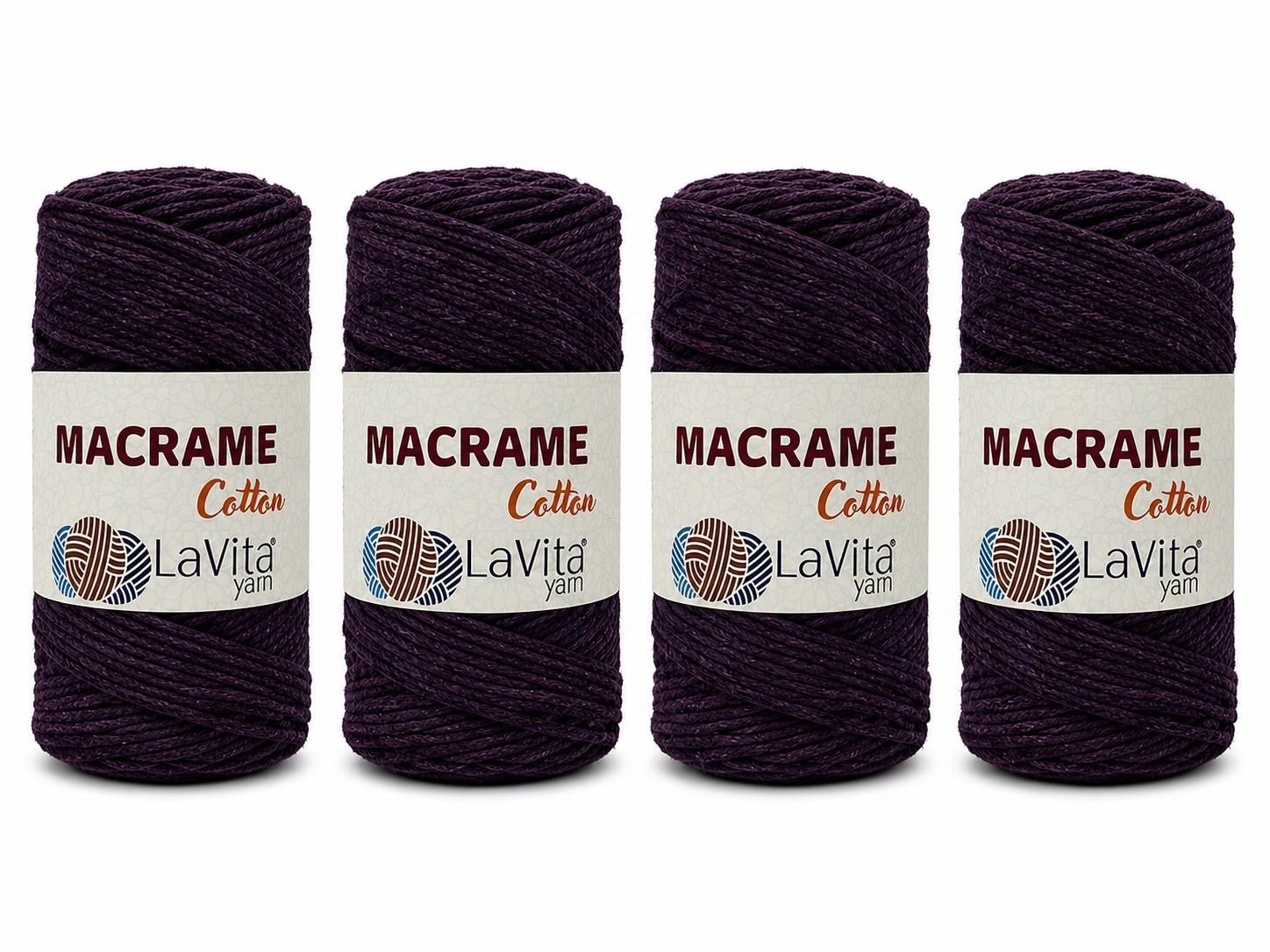 LaVita Macrame Cotton El Örgü İpi %100 Pamuk 1 KİLOGRAM 4 ADET (29 MOR)