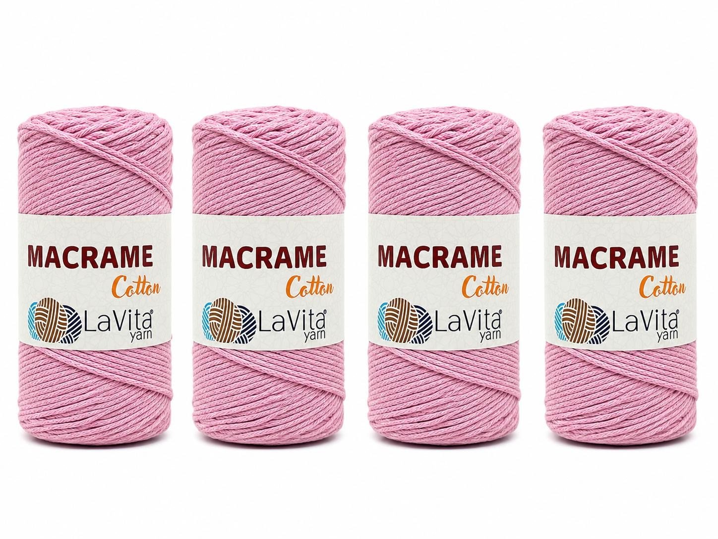 LaVita Macrame Cotton El Örgü İpi %100 Pamuk 1 KİLOGRAM 4 ADET (38 PEMBE)