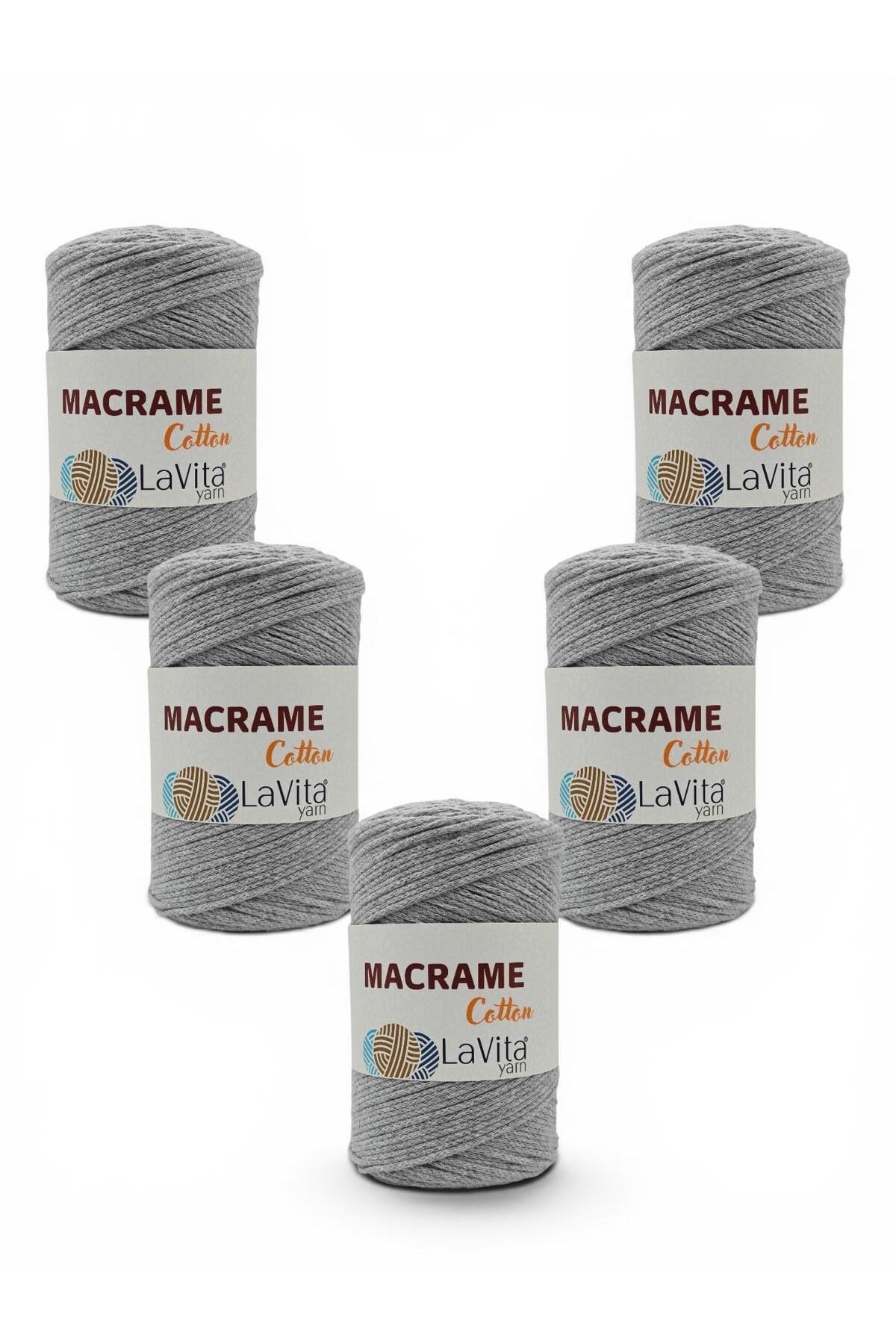 LaVita Macrame Cotton El Örgü İpi %100 Polyester 1 KİLOGRAM 4 ADET (32 AÇIK GRİ)