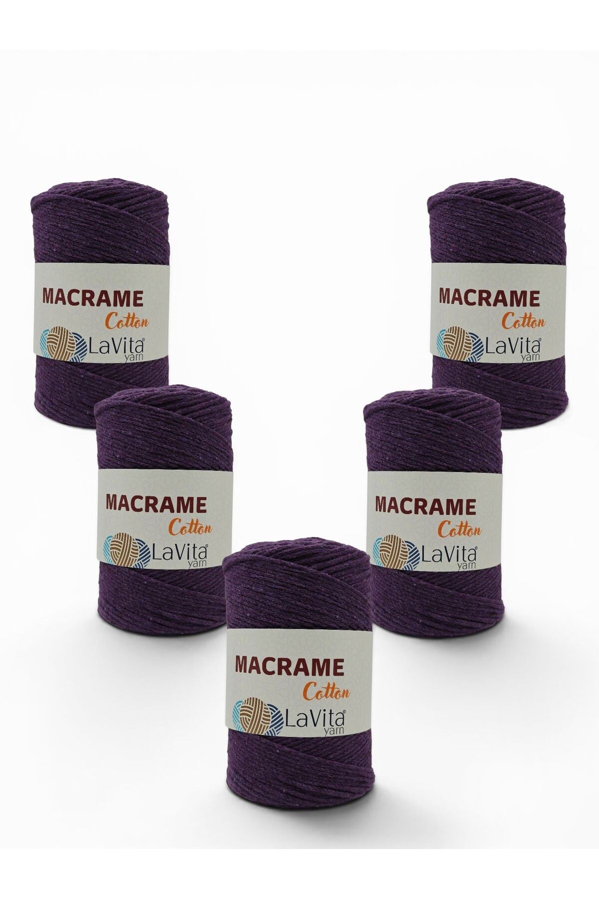 LaVita Macrame Cotton El Örgü İpi %100 Polyester 1 KİLOGRAM 4 ADET (29 MOR)