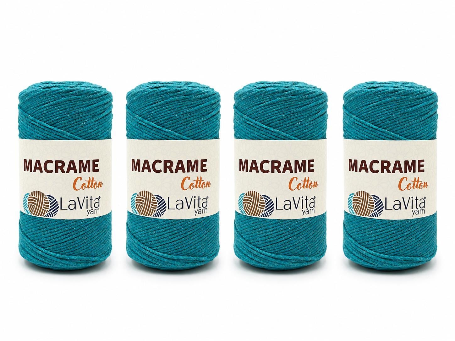 LaVita Macrame Cotton El Örgü İpi %100 Pamuk 1 KİLOGRAM 4 ADET (23 TURKUAZ)