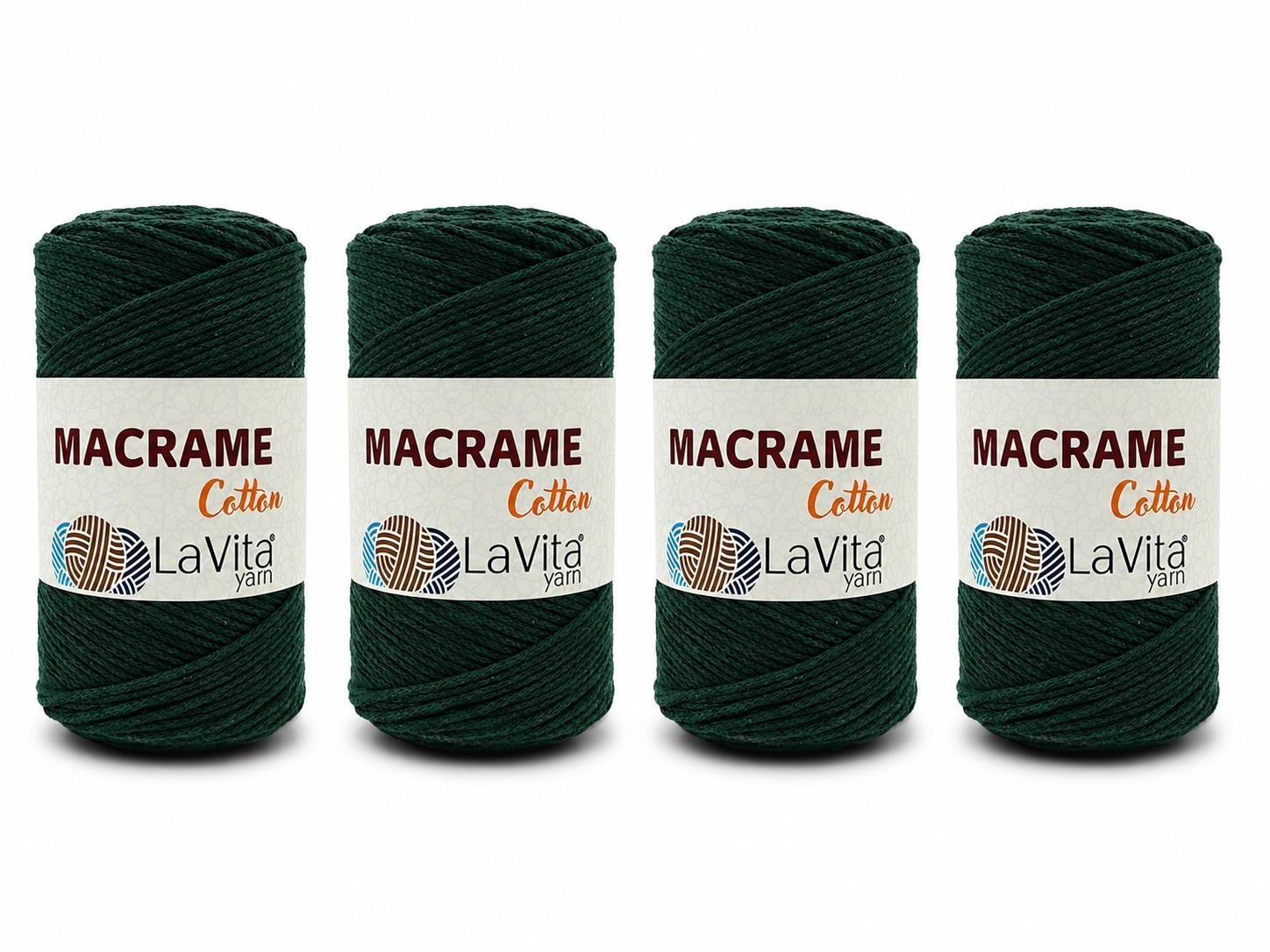LaVita Macrame Cotton El Örgü İpi %100 Pamuk 1 KİLOGRAM 4 ADET (15 NEFTİ YEŞİL)