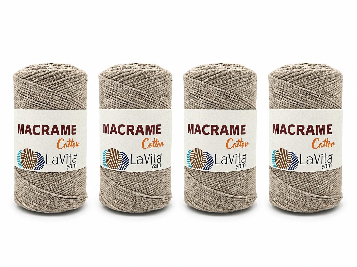 LaVita Macrame Cotton El Örgü İpi %100 Pamuk 1 KİLOGRAM 4 ADET (26 AÇIK BEJ)