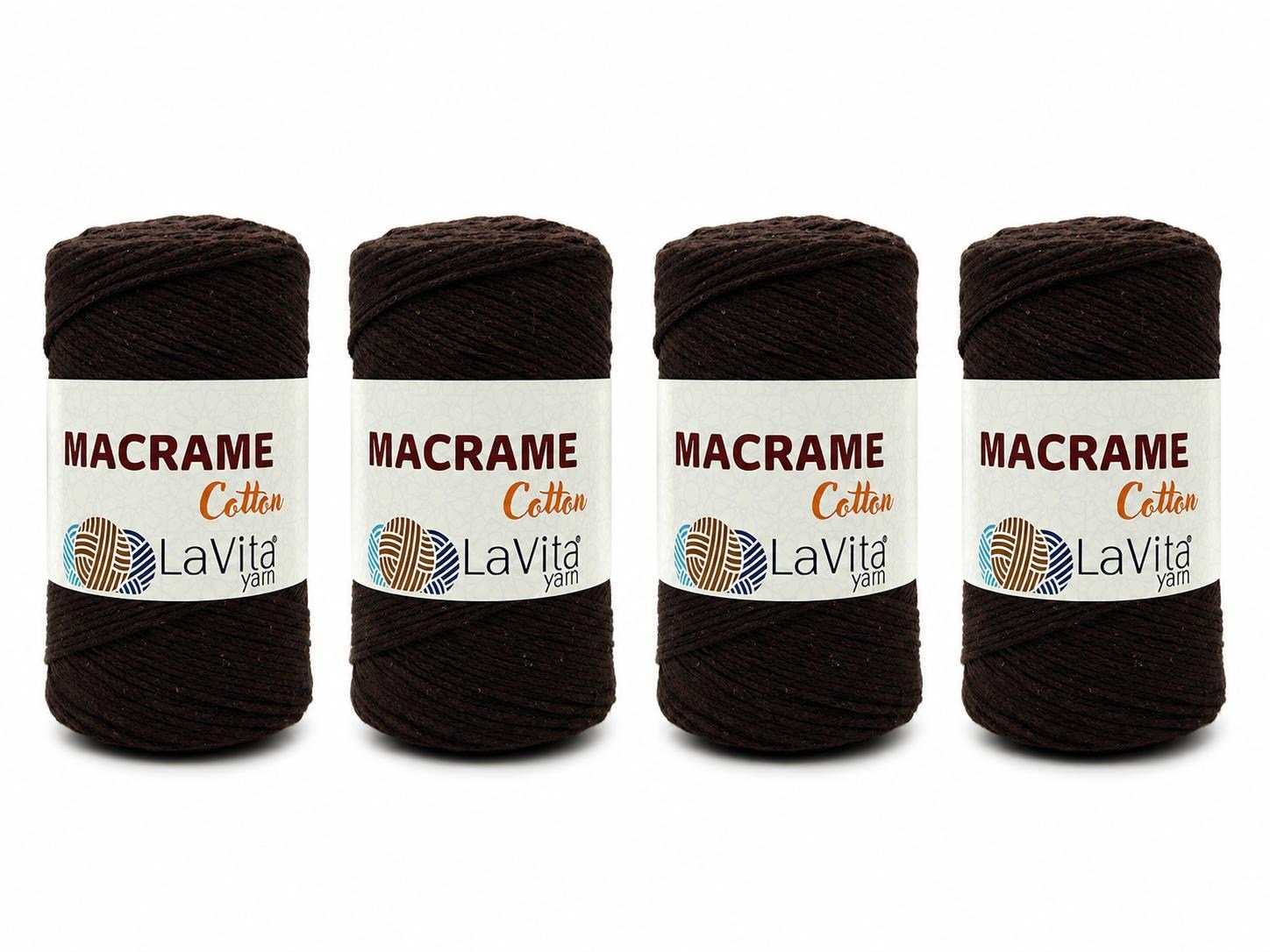 LaVita Macrame Cotton El Örgü İpi %100 Pamuk 1 KİLOGRAM 4 ADET (12 KOYU KAHVE)