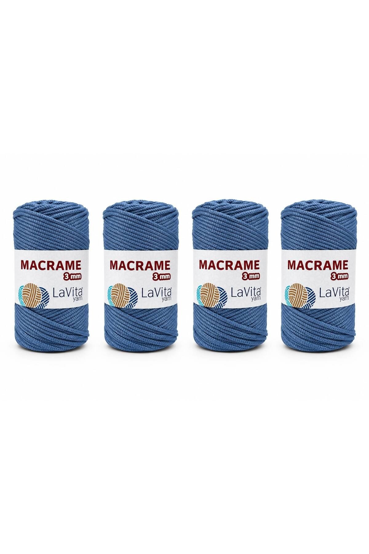 LaVita Macrame El Örgü İpi %100 Polyester 3MM 1 KİLOGRAM 4 ADET (235 KOT MAVİSİ)