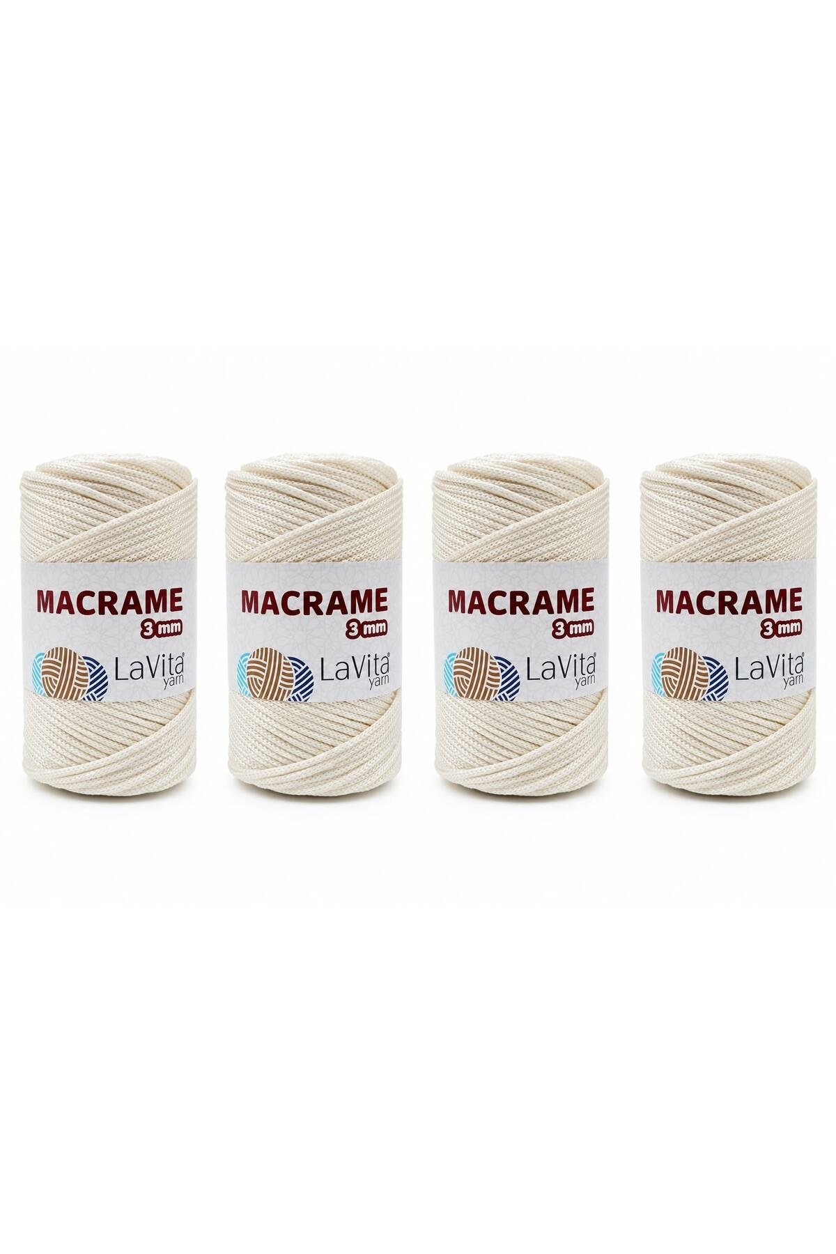 LaVita Macrame El Örgü İpi %100 Polyester 3MM 1 KİLOGRAM 4 ADET (271 KREM)