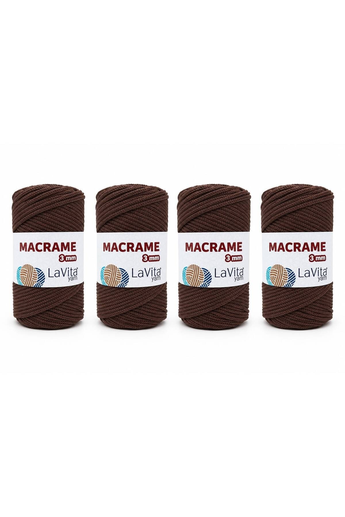 LaVita Macrame El Örgü İpi %100 Polyester 3MM 1 KİLOGRAM 4 ADET (2070 KAHVE)