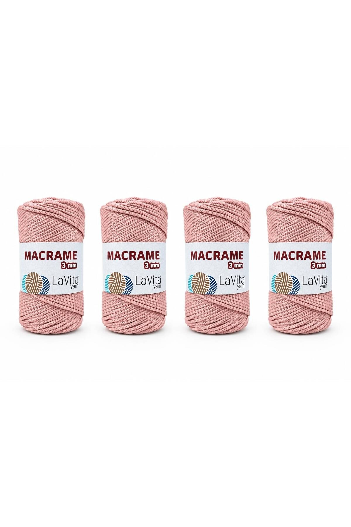 LaVita Macrame El Örgü İpi %100 Polyester 3MM 1 KİLOGRAM 4 ADET (72 PUDRA)