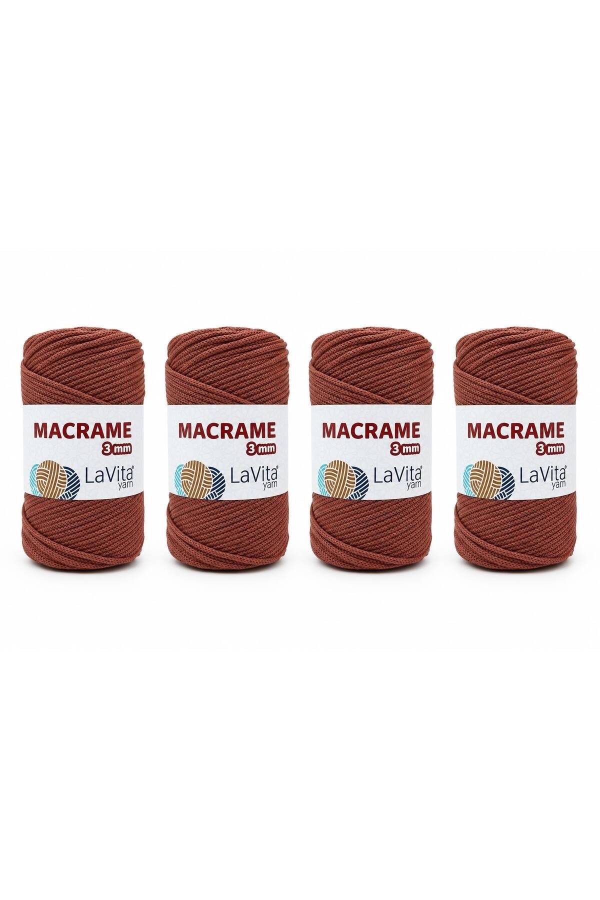 LaVita Macrame El Örgü İpi %100 Polyester 3MM 1 KİLOGRAM 4 ADET (2060 KAHVE)