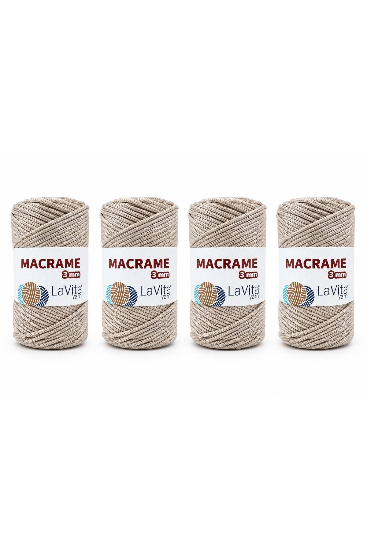 LaVita Macrame El Örgü İpi %100 Polyester 3MM 1 KİLOGRAM 4 ADET (260 BEJ)