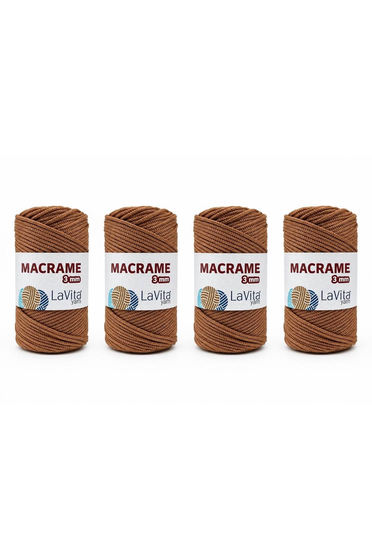 LaVita Macrame El Örgü İpi %100 Polyester 3MM 1 KİLOGRAM 4 ADET (200 KAHVE)