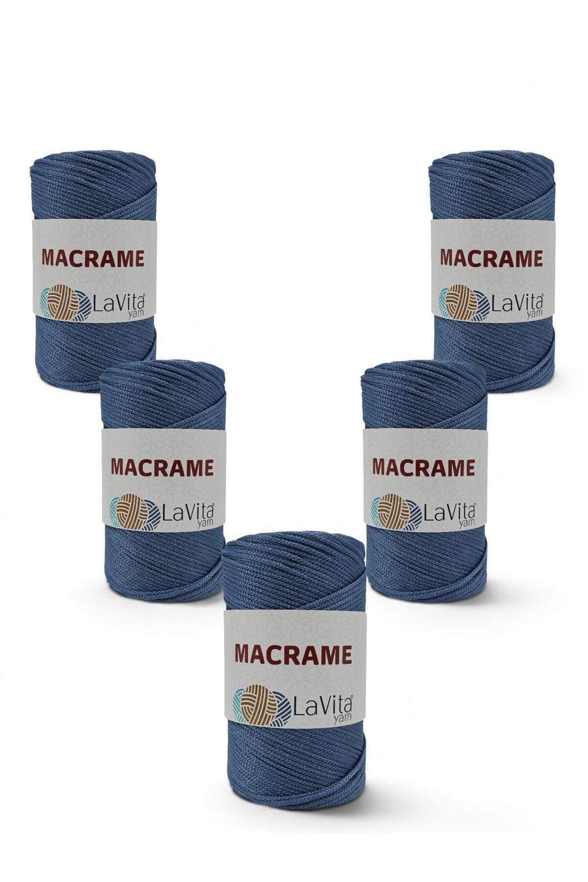 LaVita Macrame El Örgü İpi %100 Polyester 1 KİLOGRAM 5 ADET (235 KOT MAVİSİ)
