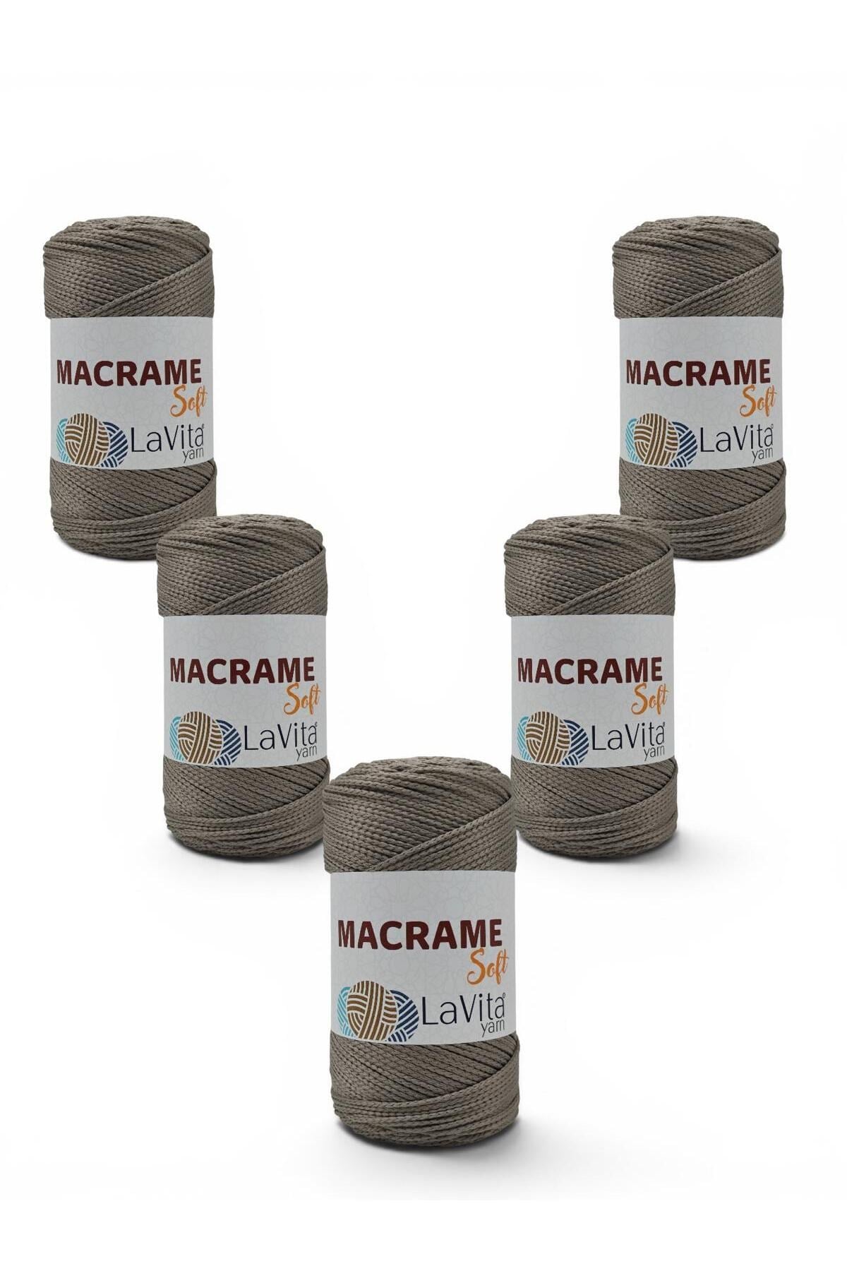 LaVita Macrame Soft El Örgü İpi %100 Polyester 1 KİLOGRAM 5 ADET (6040 GRİ)
