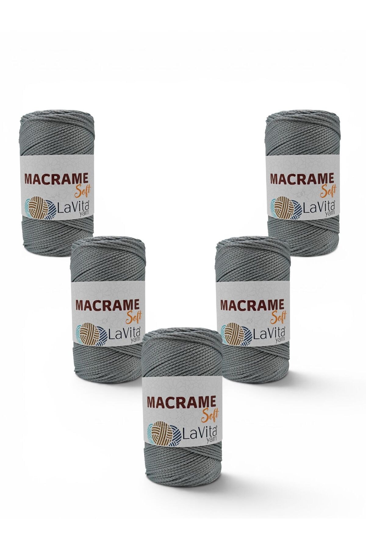 LaVita Macrame Soft El Örgü İpi %100 Polyester 1 KİLOGRAM 5 ADET (5218 GRİ)