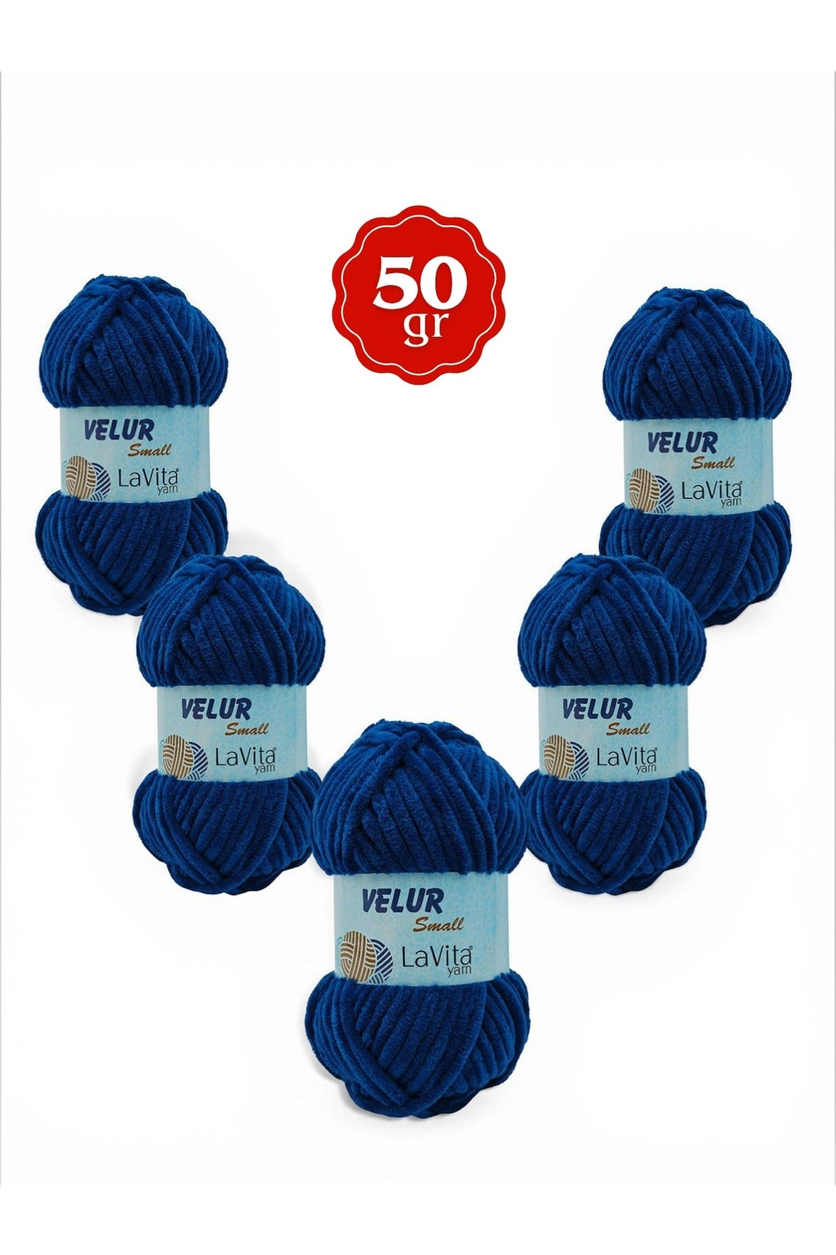 LaVita Velur Small Kadife El Örgü İpi %100 Polyester 250gr 5 ADET (5042 MARİN)