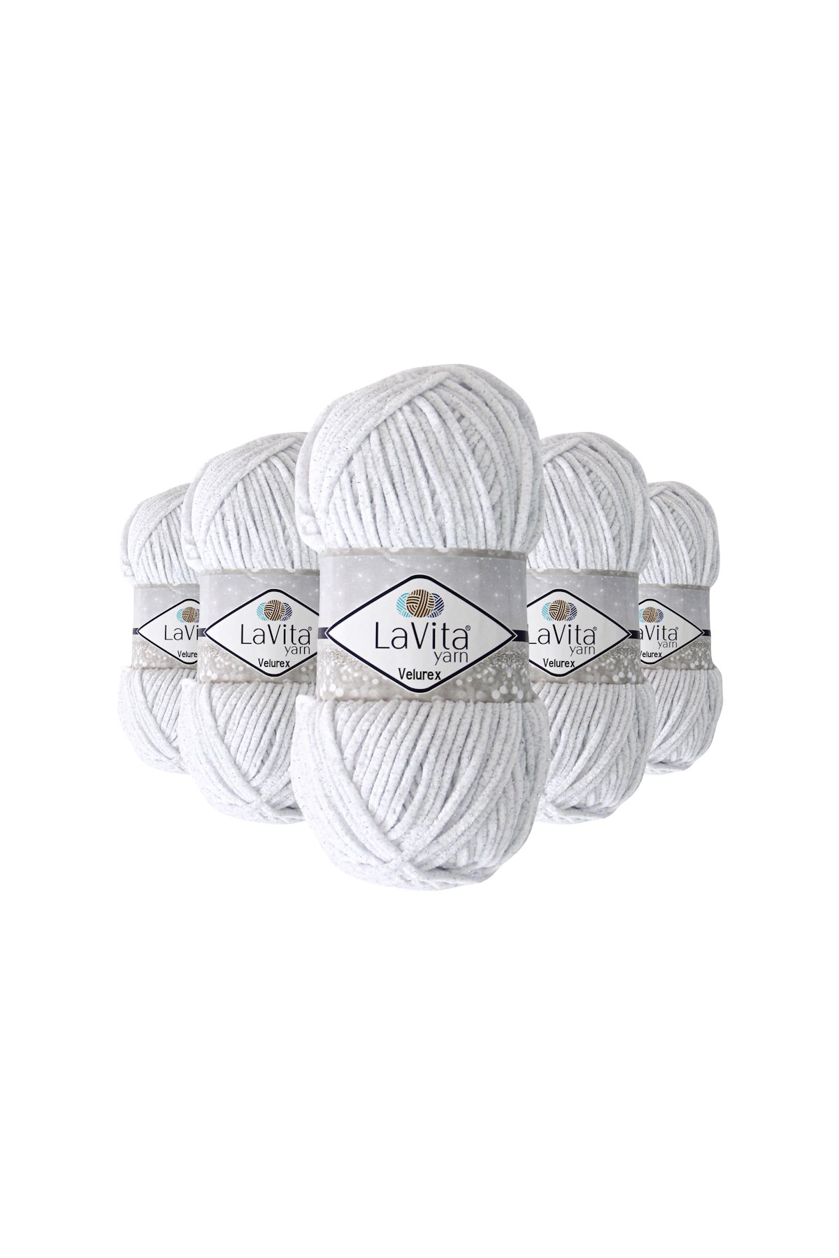 Velurex Simli El Örgü İpi %90 Polyester %10 Lurex 500gr 5 Adet (1002 Opti̇k Beyaz)