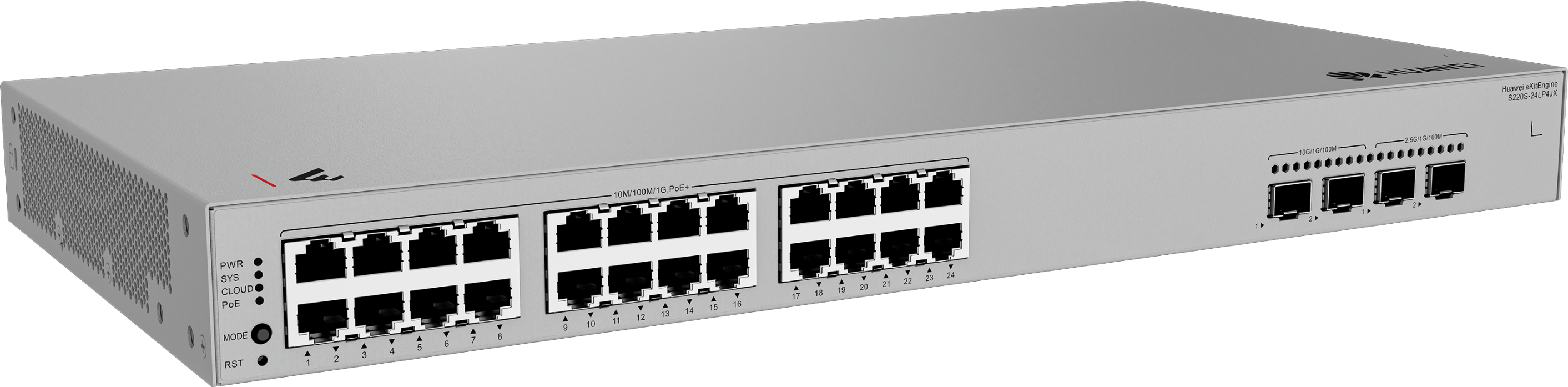 HUAWEI 24port POE+ 195W eKIT S220S-24LP4JX GIGABİT 2X10 GbE SFP 2X2.5GbE SFP Yönetilebilir Switch