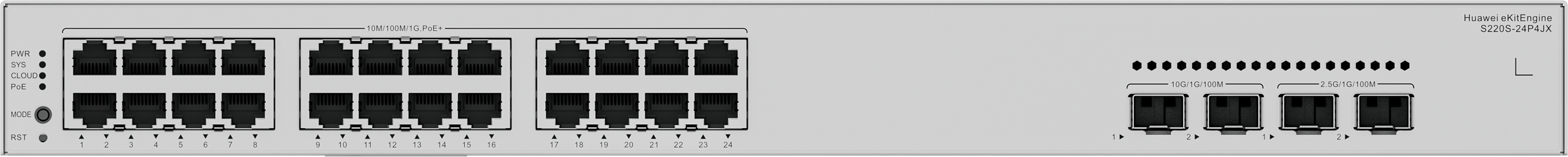 HUAWEI 24port POE+ 400W eKIT S220S-24P4JX GIGABİT 2X10 GbE SFP 2X2.5GbE SFP Yönetilebilir Switch