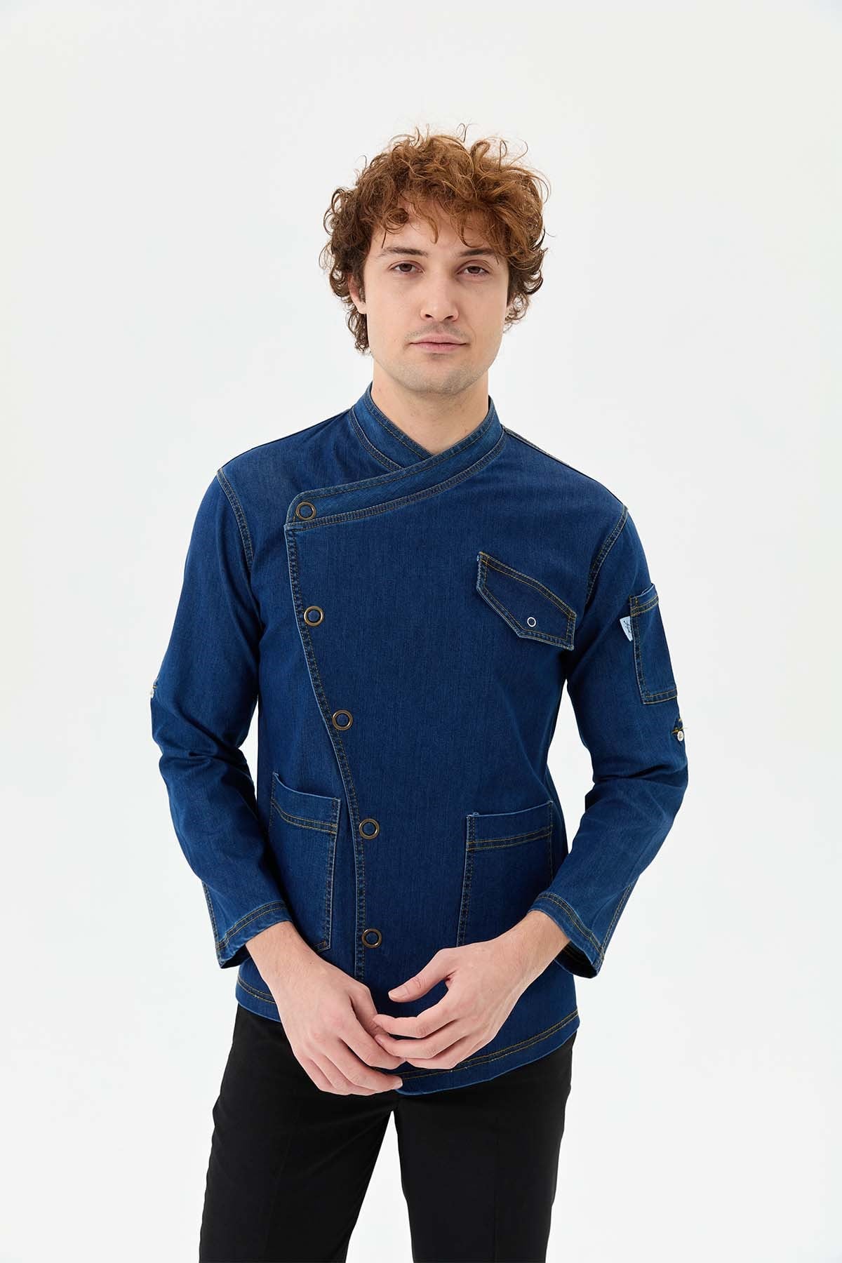 Denim Rana Cepli Uzun Kol Şef Ceketi Koyu Mavi - Fonksiyonel Denim - MyChef Uniforms
