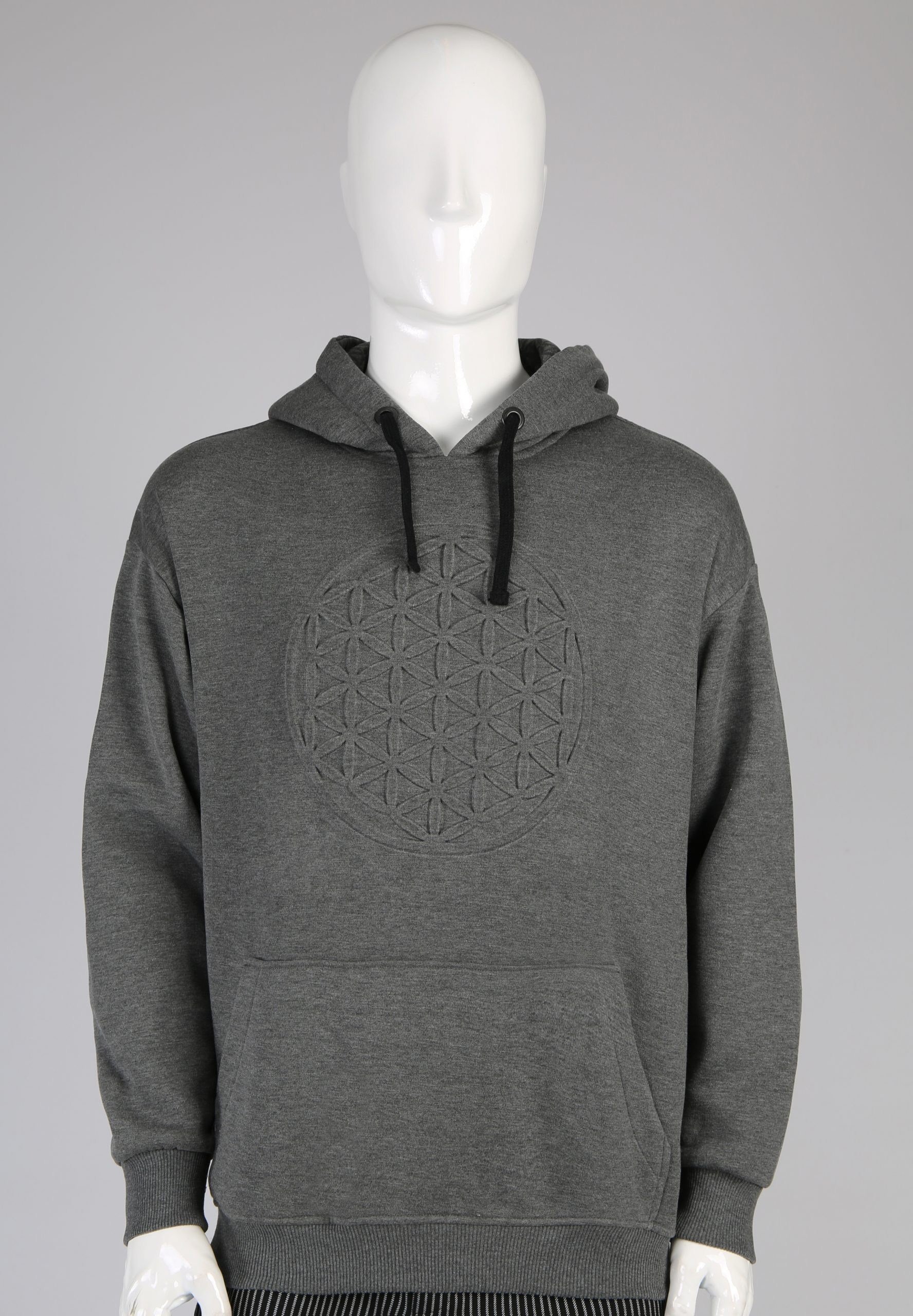 Gofre Baskılı Füme Unisex Pamuklu Oversize Kapüşonlu Sweatshirt