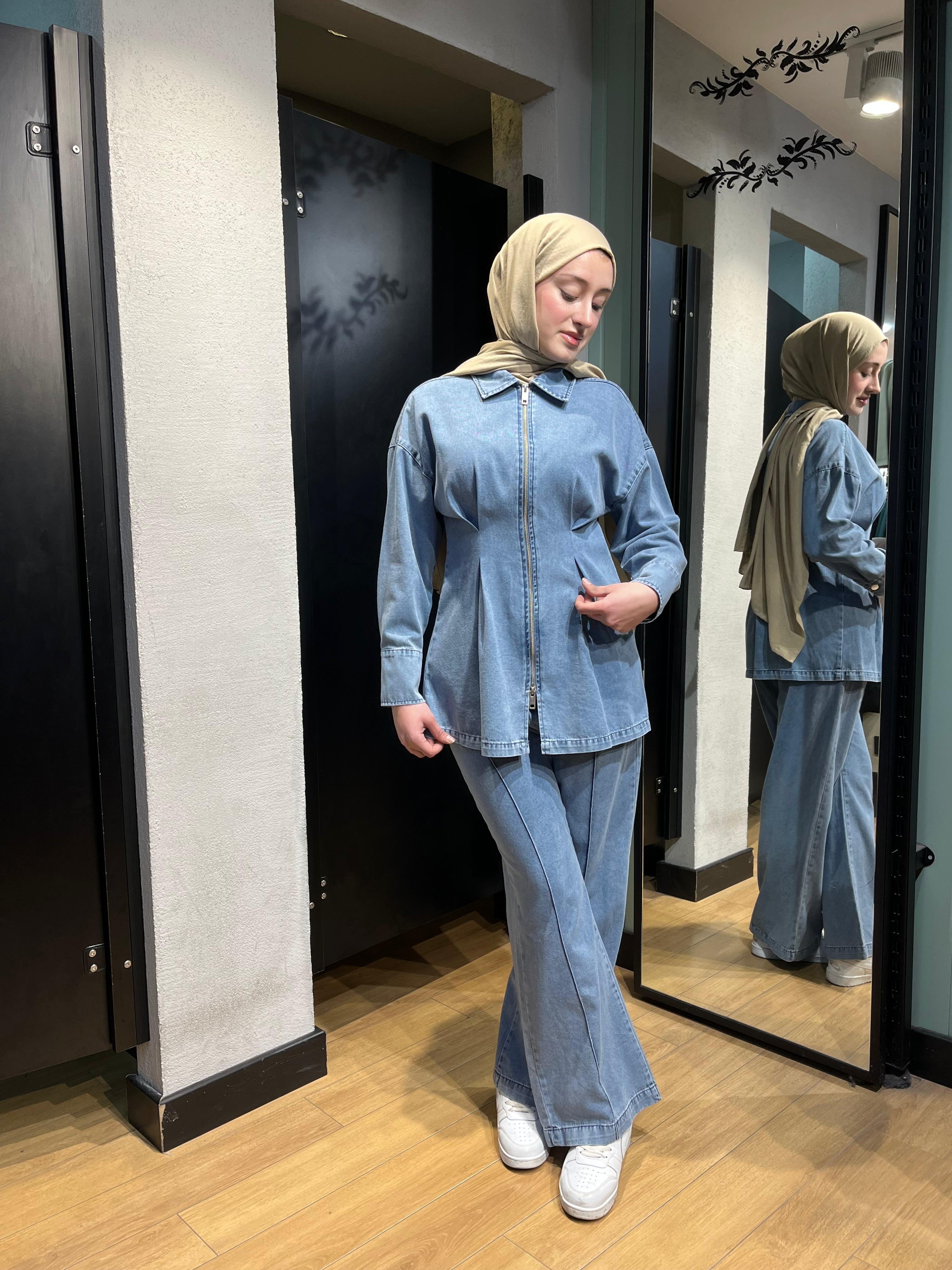 Belden Pensli Fermuar Detaylı Kot Takım Açık Kot