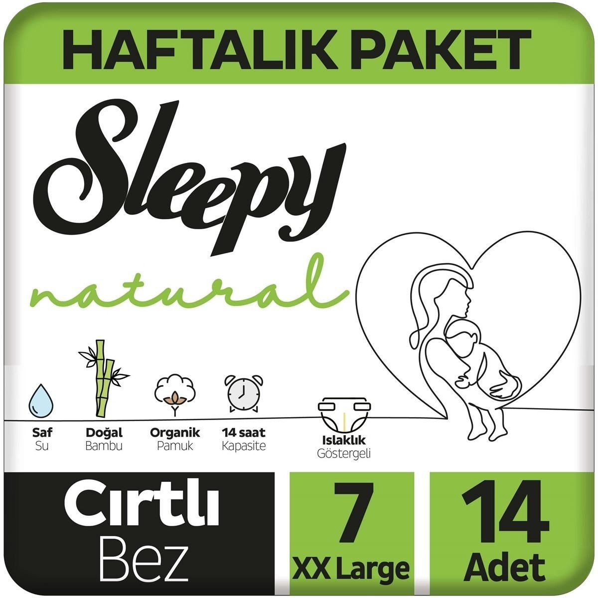 Natural Haftalık Paket Bebek Bezi 7 Numara Xxlarge 14 Adet