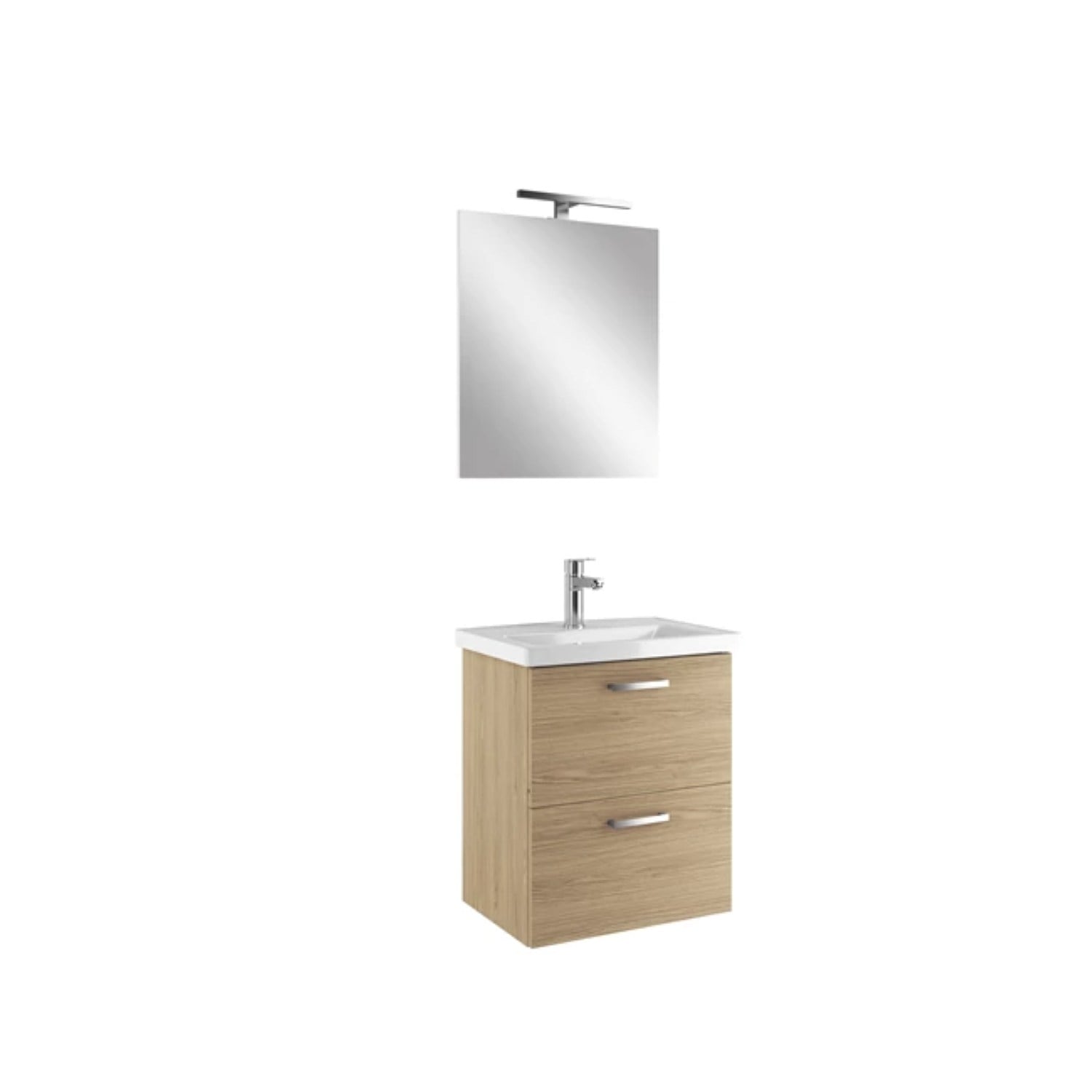 310300104646NOAH 55 CM MEŞE ÇİFT ÇEKMECELİ ALT DOLAP + LAVABO + AYNA