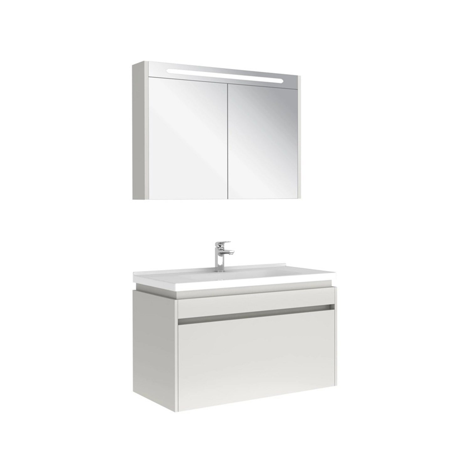 610100200494IDEA 2.0 100 CM PARLAK BEYAZ 1 ÇEKMECELİ ALT DOLAP + LAVABO + 100 CM LED AYDINLATMALI PARLAK BEYAZ AYNA DOLAP