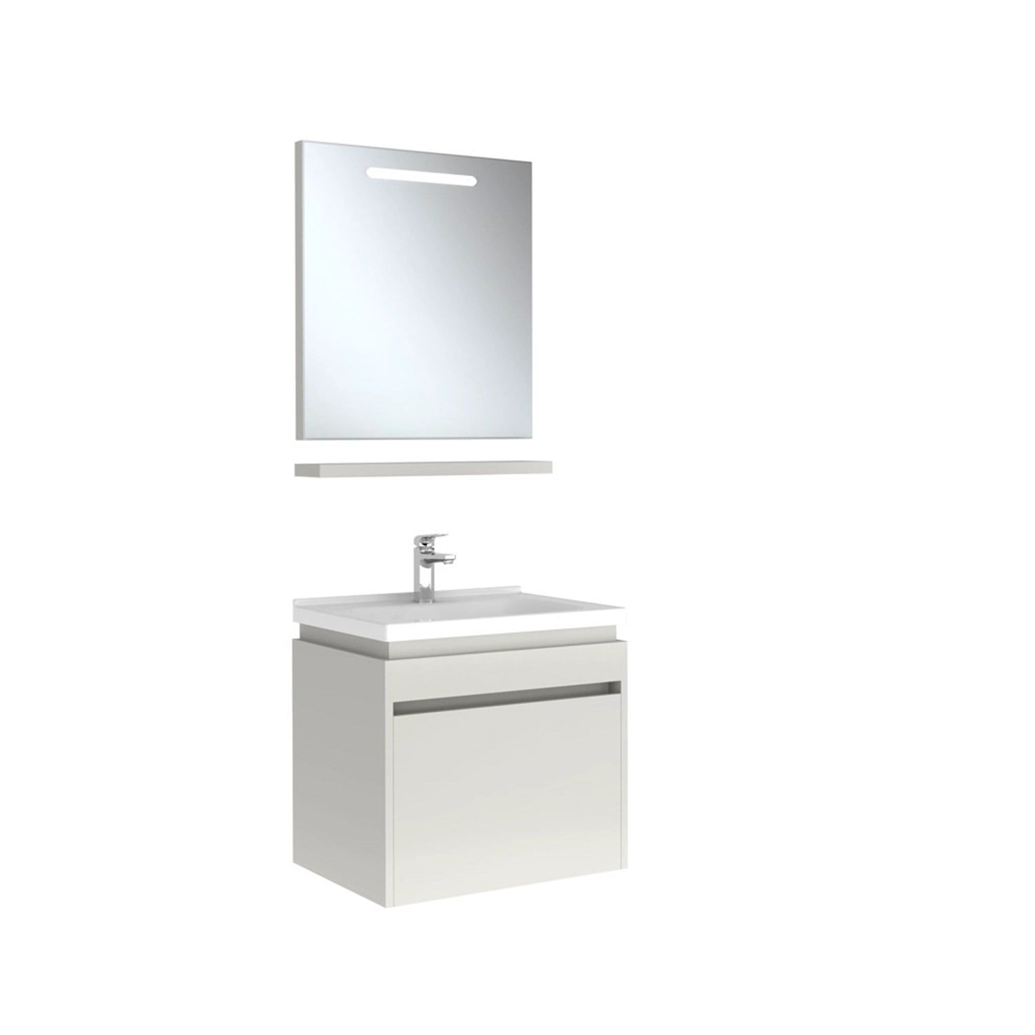 610100200498IDEA 2.0  65 CM PARLAK BEYAZ 1 ÇEKMECELİ ALT DOLAP + LAVABO + 65 CM LED AYDINLATMALI PARLAK BEYAZ AYNA DOLAP