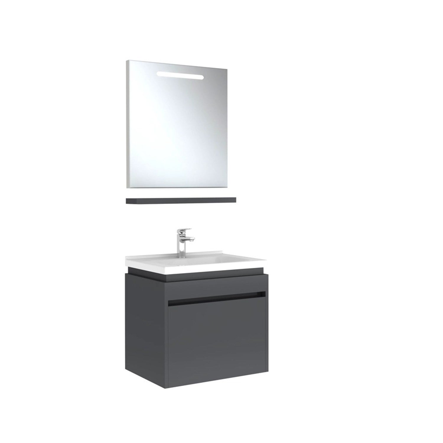 610100200499IDEA 2.0 65 CM PARLAK ANTRASİT 1 ÇEKMECELİ ALT DOLAP + LAVABO + 65 CM LED AYDINLATMALI PARLAK ANTRASİT AYNA DOLAP