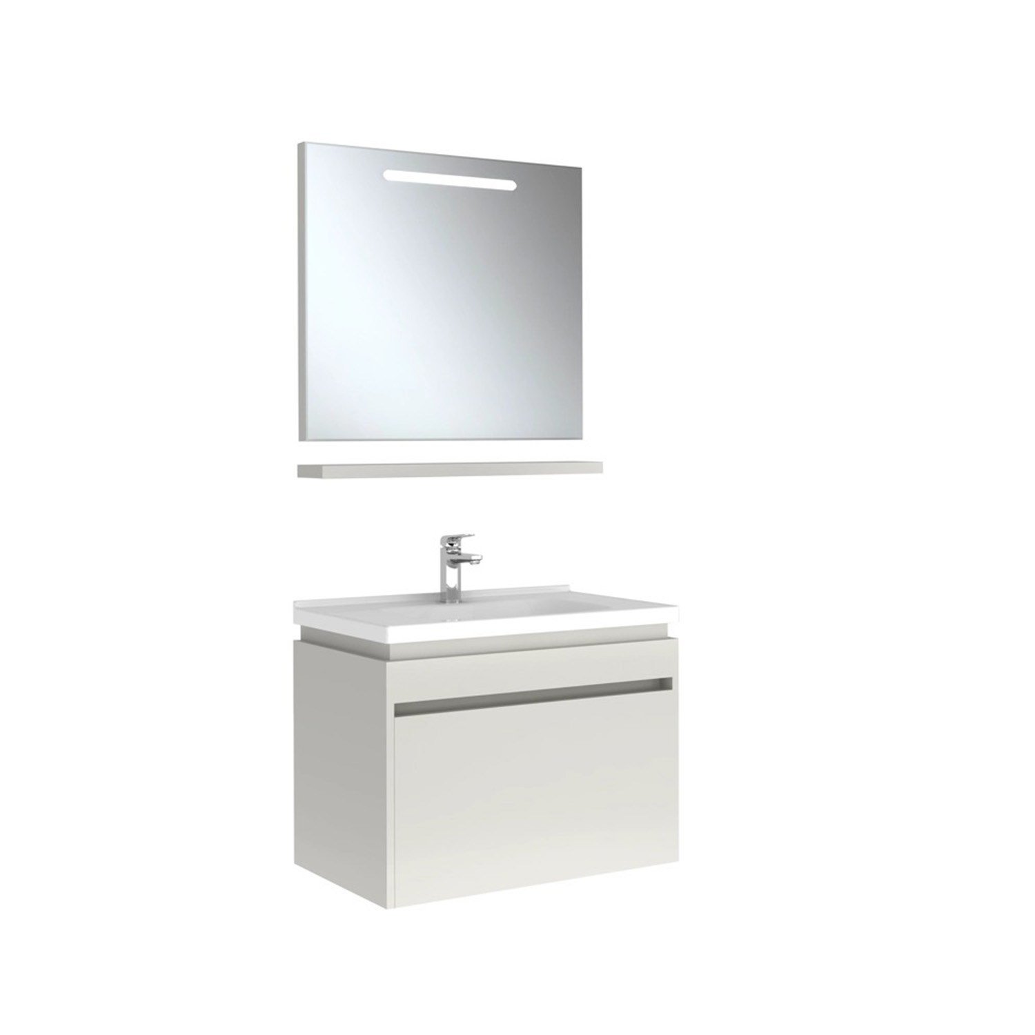 610100200502IDEA 2.0 80 CM PARLAK BEYAZ 1 ÇEKMECELİ ALT DOLAP + LAVABO + 80 CM LED AYDINLATMALI PARLAK BEYAZ AYNA DOLAP