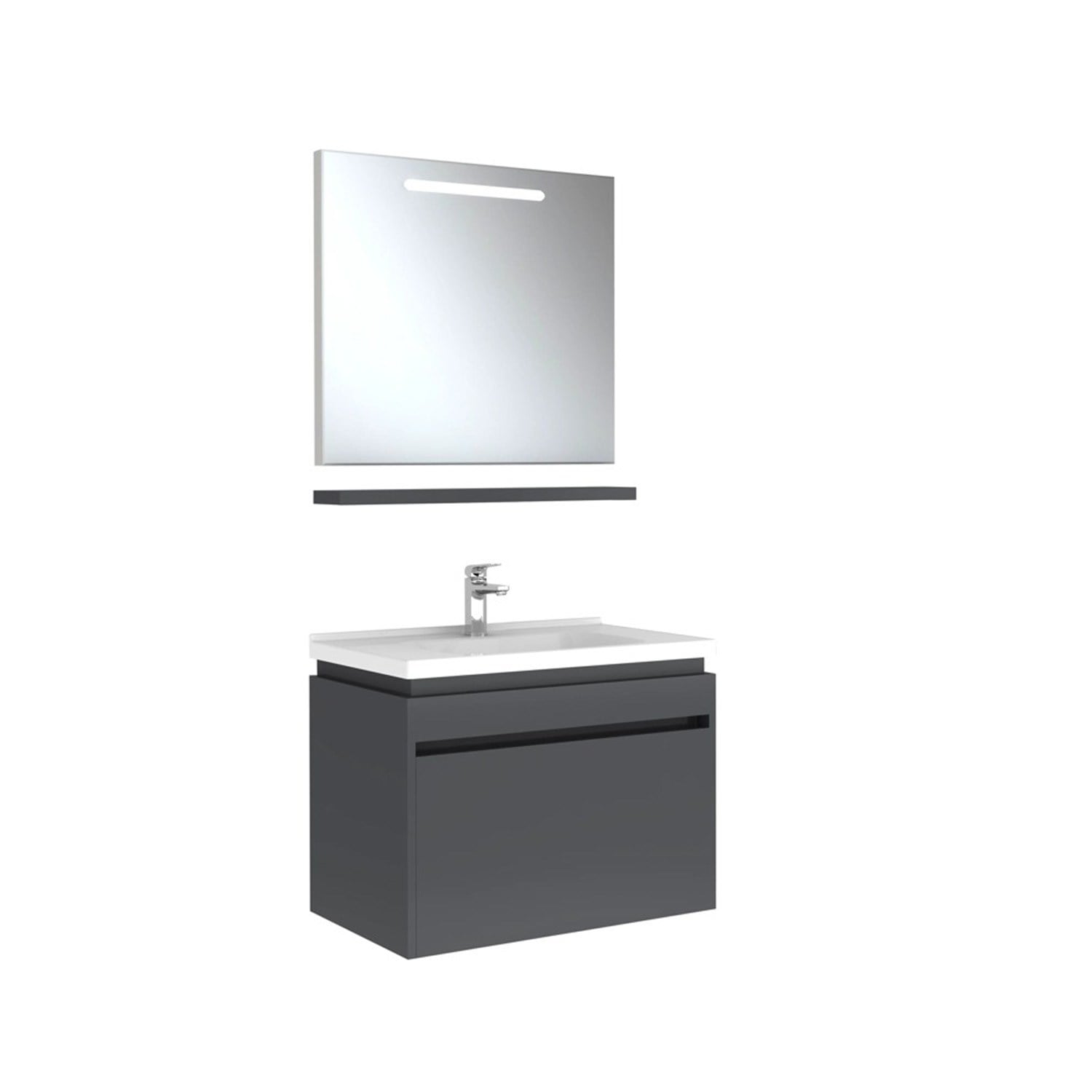 610100200503IDEA 2.0 80 CM PARLAK ANTRASİT 1 ÇEKMECELİ ALT DOLAP + LAVABO + 80 CM LED AYDINLATMALI PARLAK ANTRASİT AYNA DOLAP