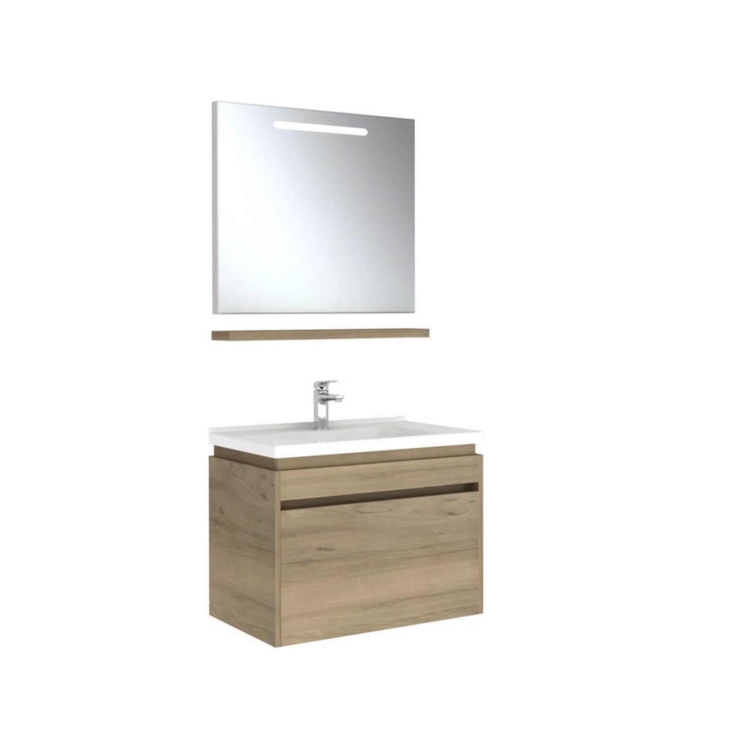610100200504IDEA 2.0 80 CM PASİFİK A 1 ÇEKMECELİ ALT DOLAP + LAVABO + 80 CM LED AYDINLATMALI PASİFİK A AYNA DOLAP